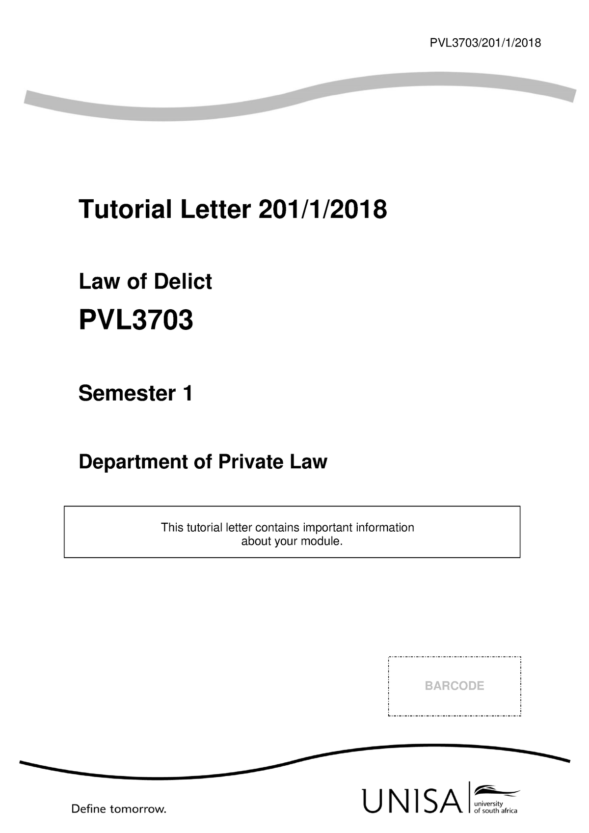 201 2018 1 B - Delict Notes And Previous Papers - PVL3703/201/1 ...