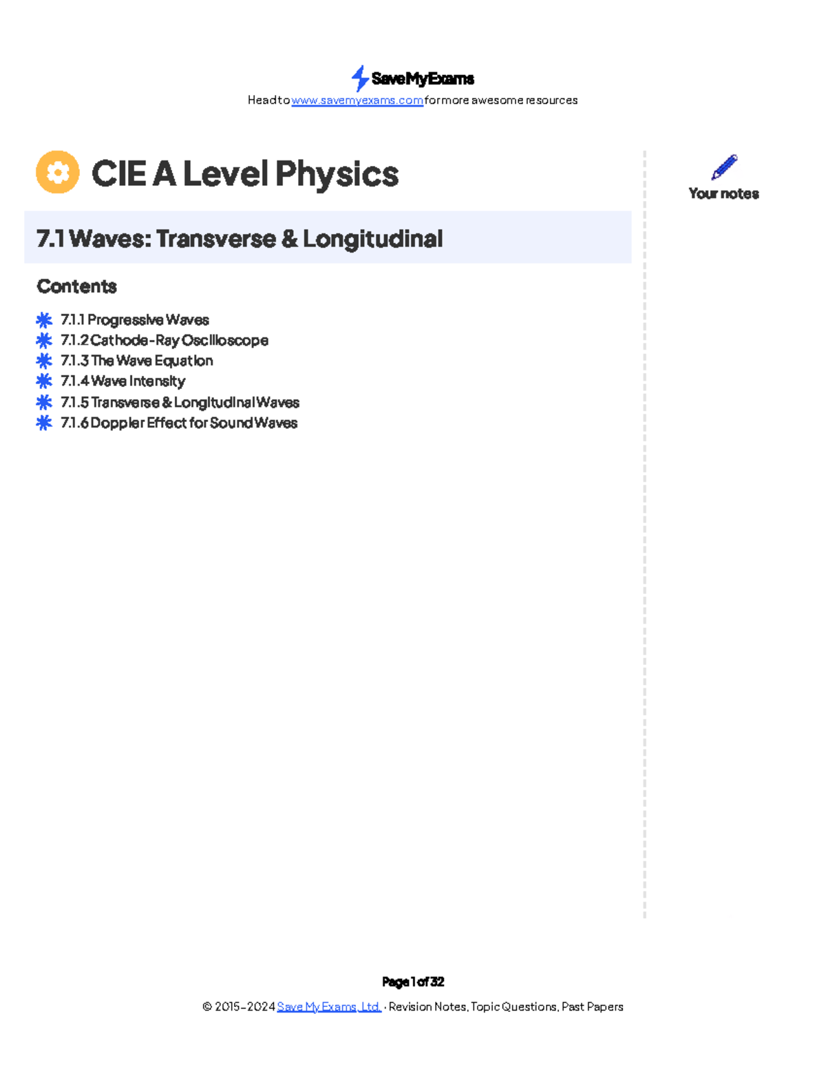 Waves - notes which are helpful - Page 1 of 32 CIE A Level Physics 7 ...