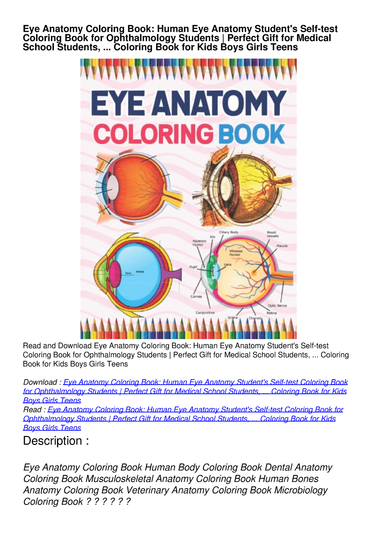 DOWNLOAD/PDF Eye Anatomy Coloring Book Human Eye Anatomy Student's