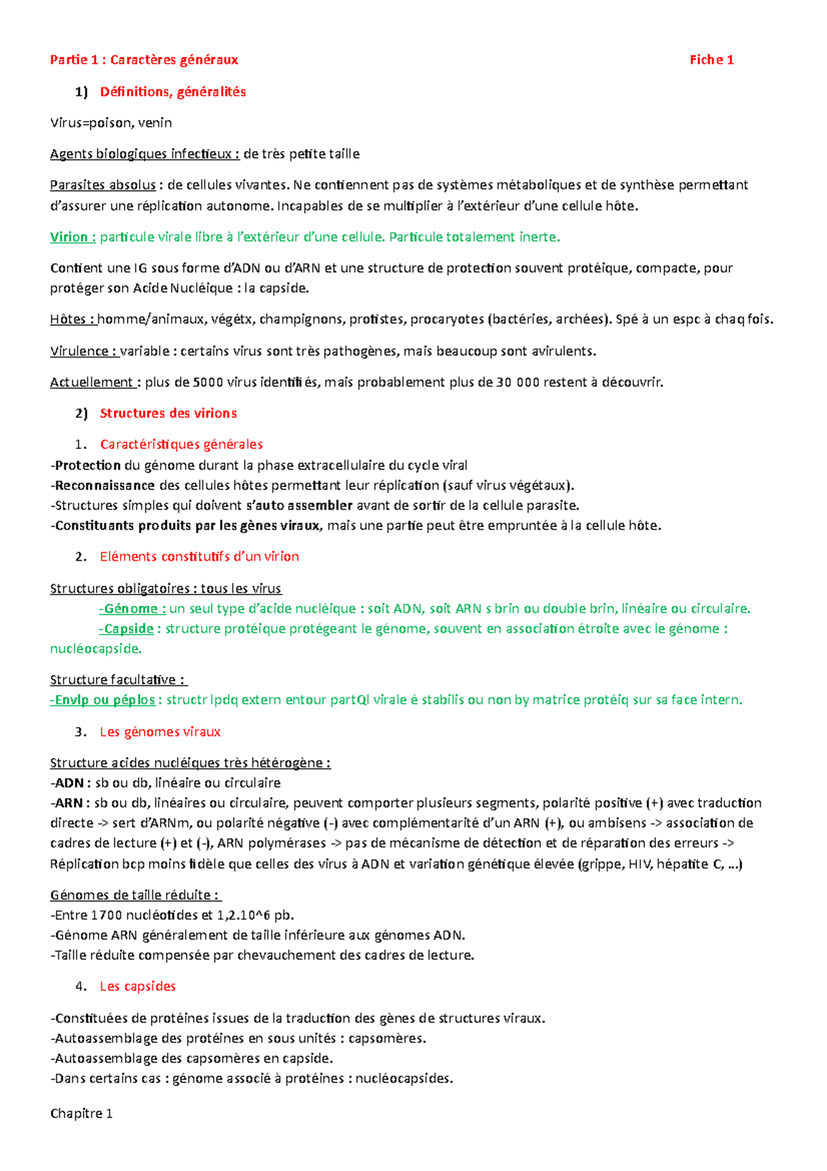 Fiches De Cours Sur Les Virus Chapitre 1 - Microbiologie - UCBL - Studocu