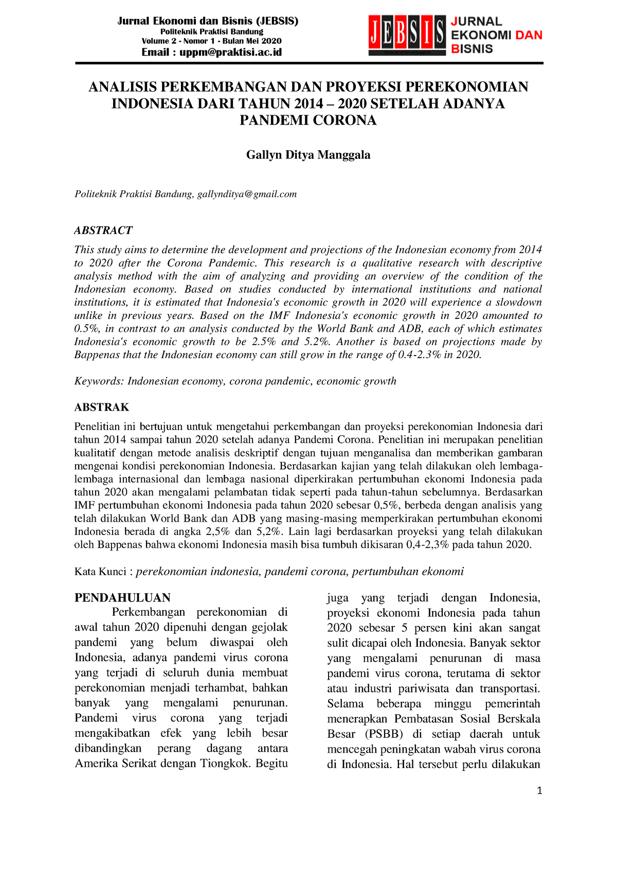 55. Analisis Perkembangan DAN Proyeksi Perekonomian - Politeknik ...