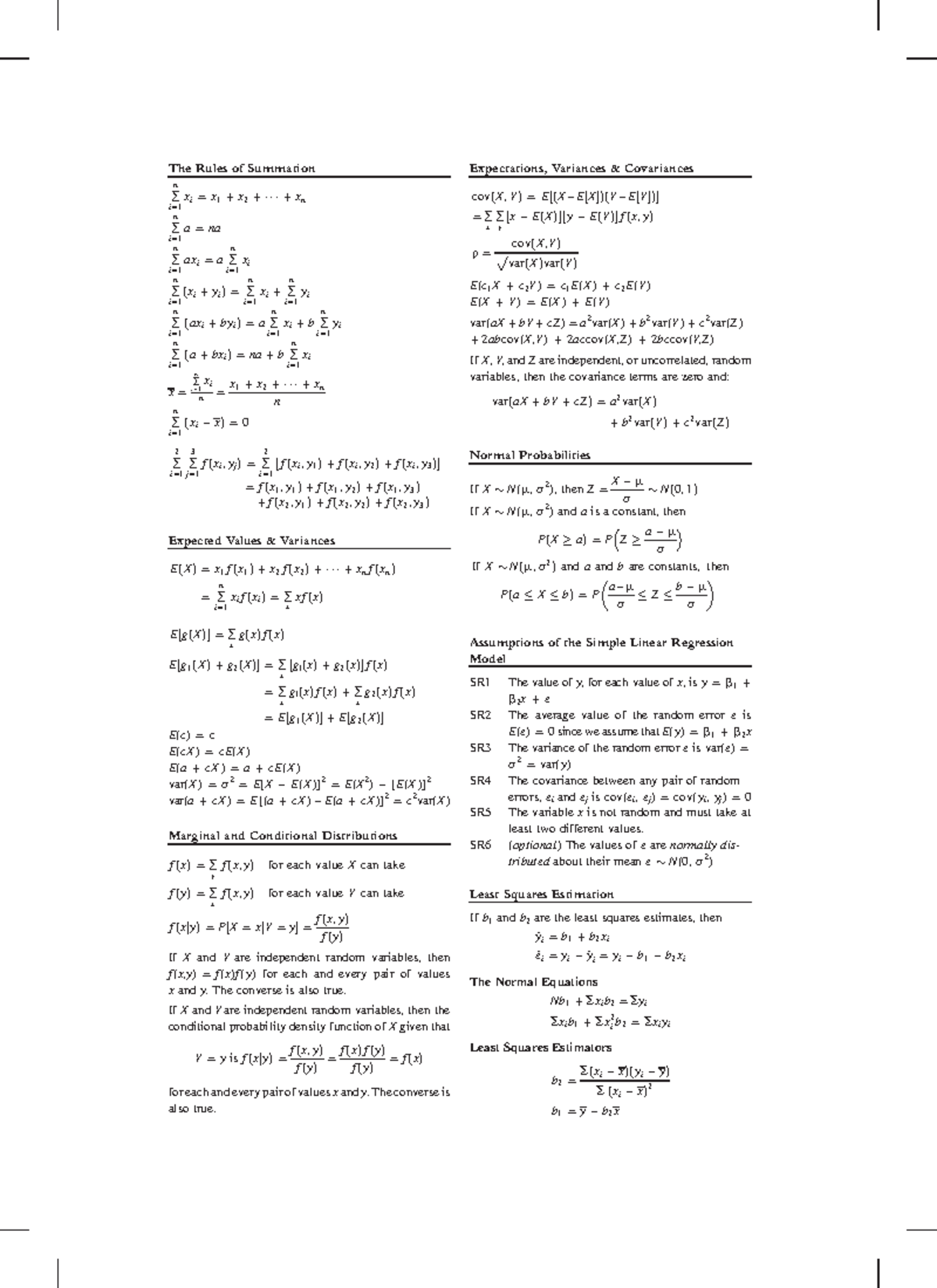 Poe4 Formulas The Rules Of Summation å N I¼ 1 X I ¼ X 1 þ X 2 þ þ X N å N I¼ 1 A ¼