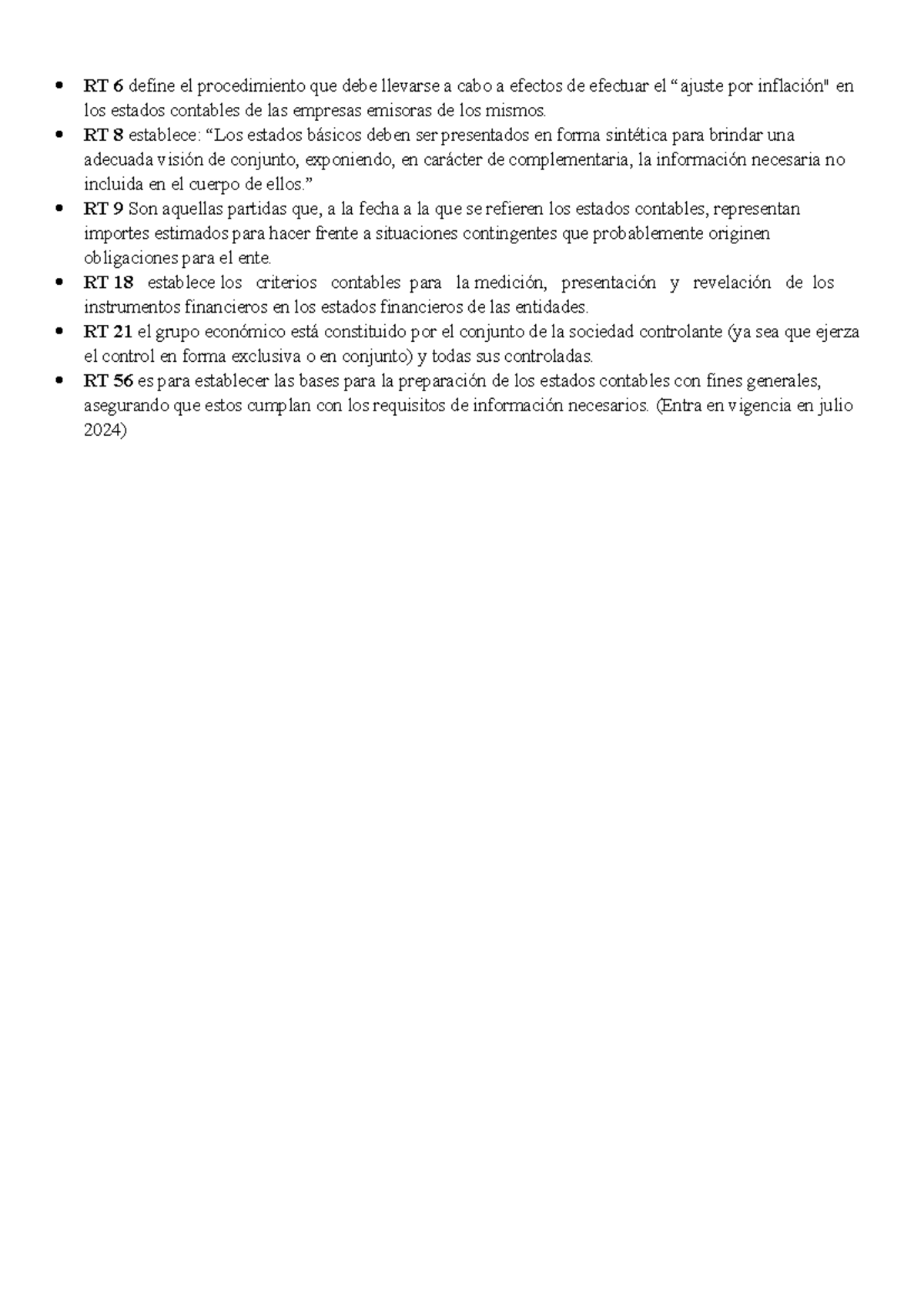 RT - Resumen de las RTS tomadas - RT 6 define el procedimiento que debe ...