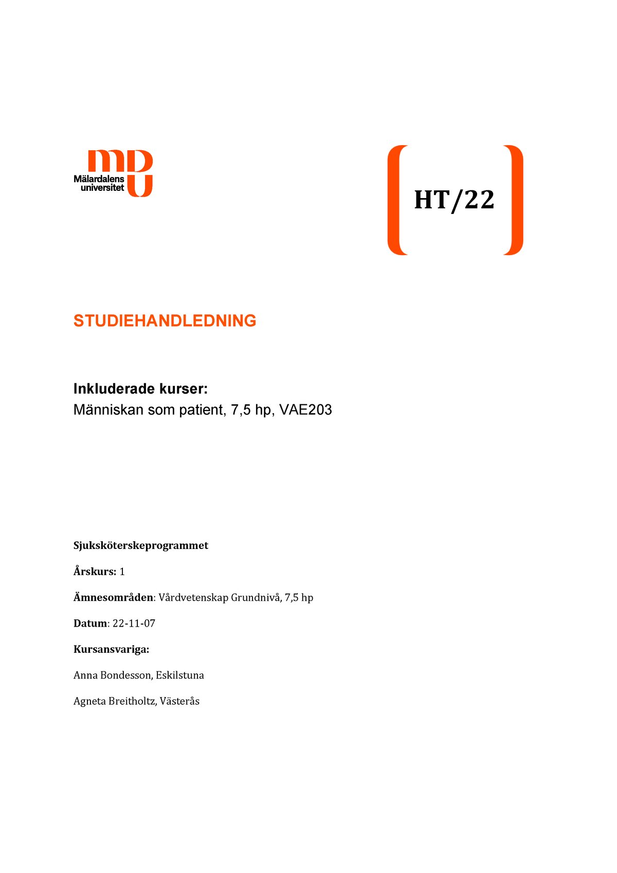 221107 Studiehandledning - STUDIEHANDLEDNING Inkluderade Kurser ...