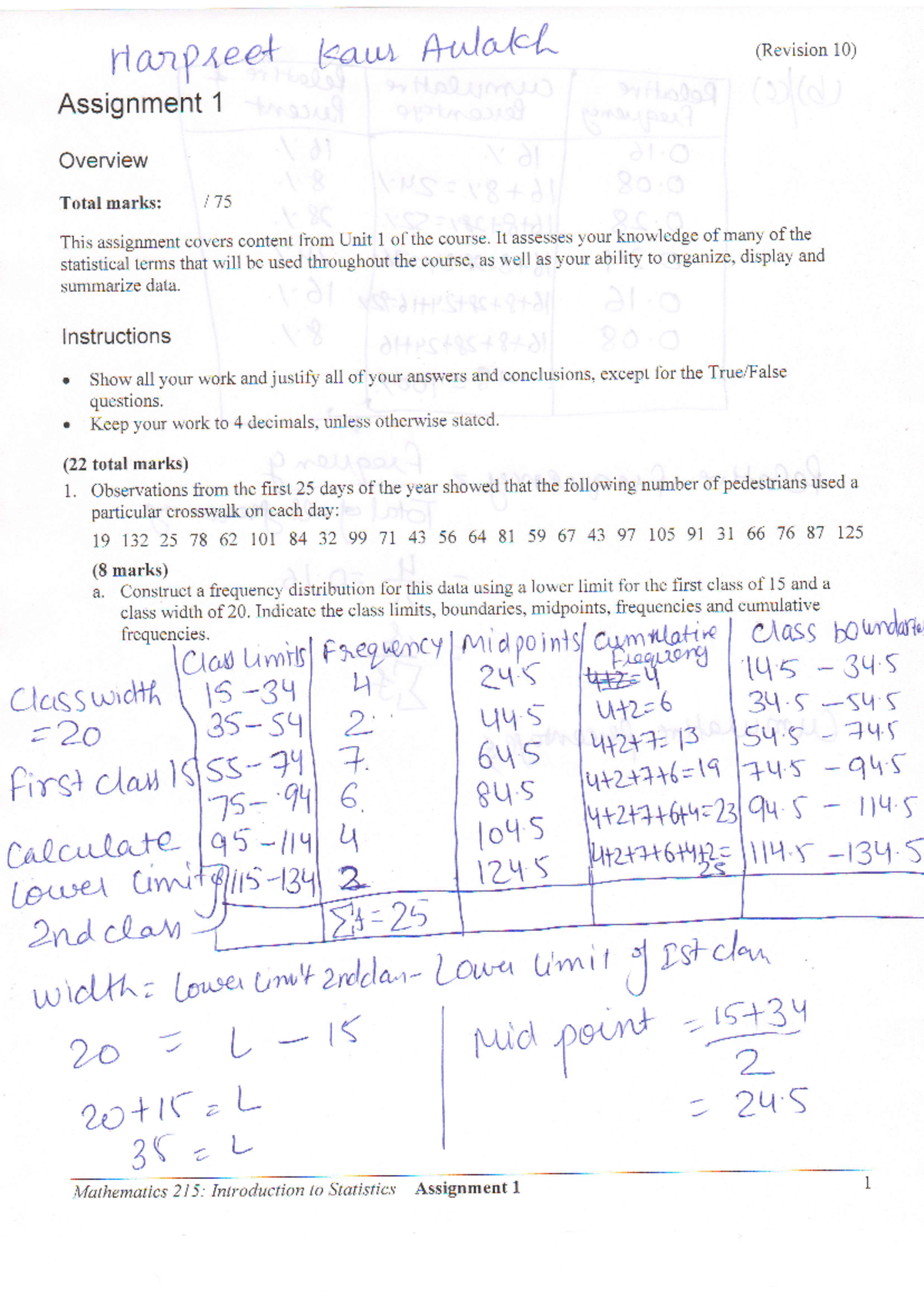 Assignment 1 MATH 215 - fianfxeo* L