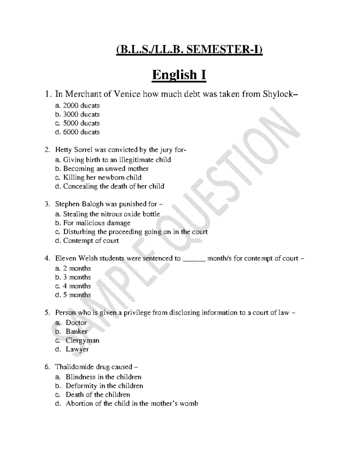 Sample Question B.L.S.LL.B & LL.B (SEM-I TO SEM-VI) - (B.L.S./LL ...