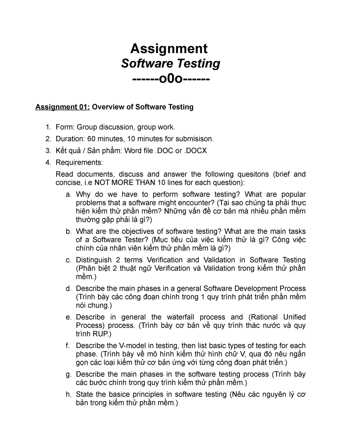 assignment for software testing