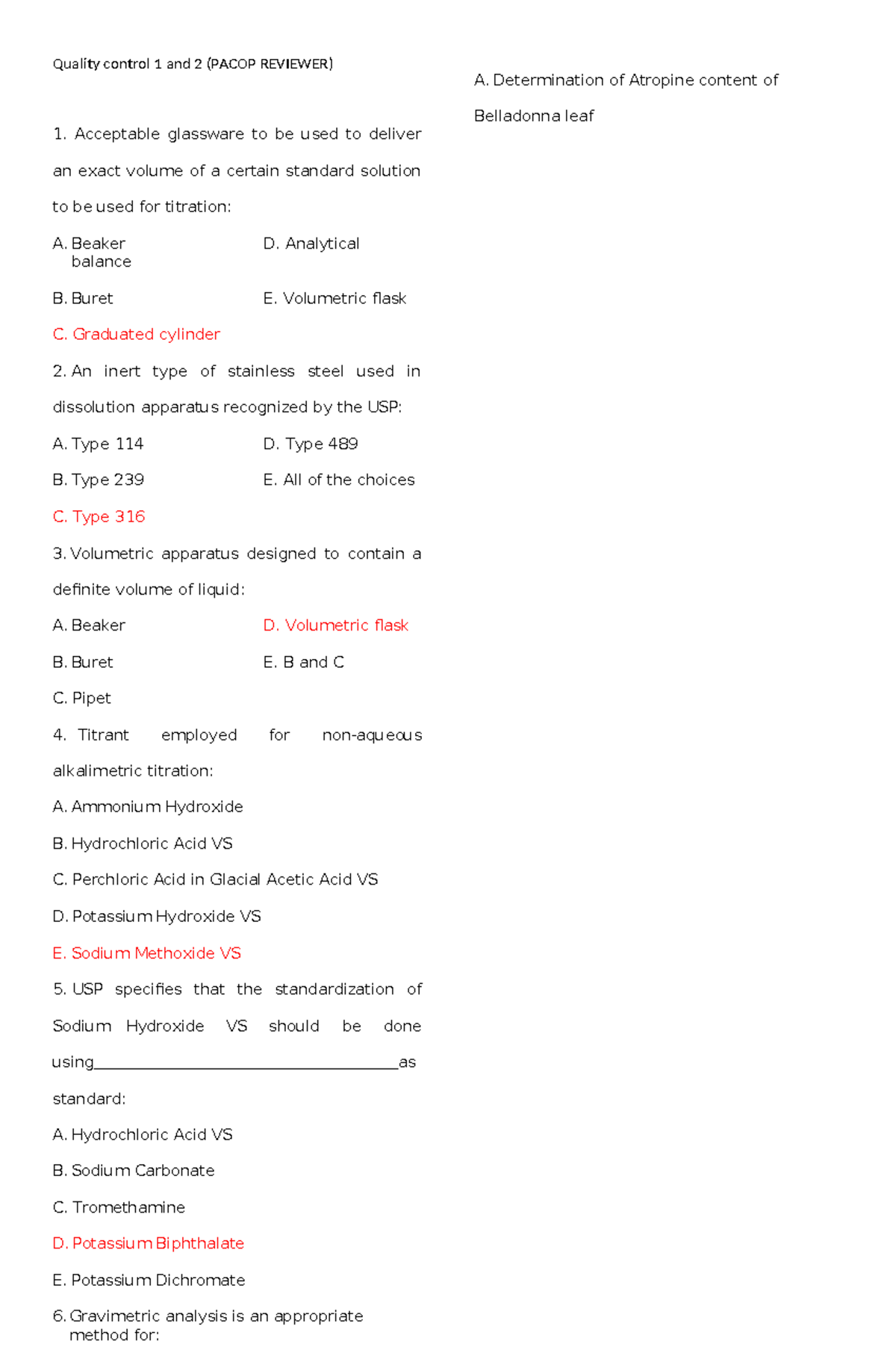 Quality Control Answer Key-RED Pacop - Quality control 1 and 2 (PACOP ...