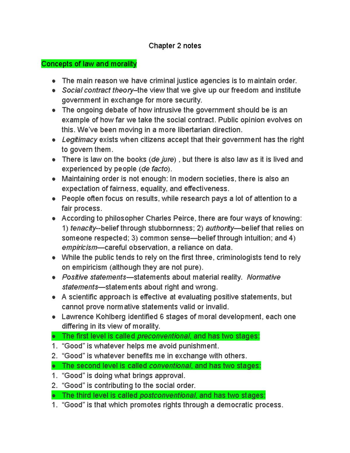 Intro to criminal justice ch 2 - Chapter 2 notes Concepts of law and ...