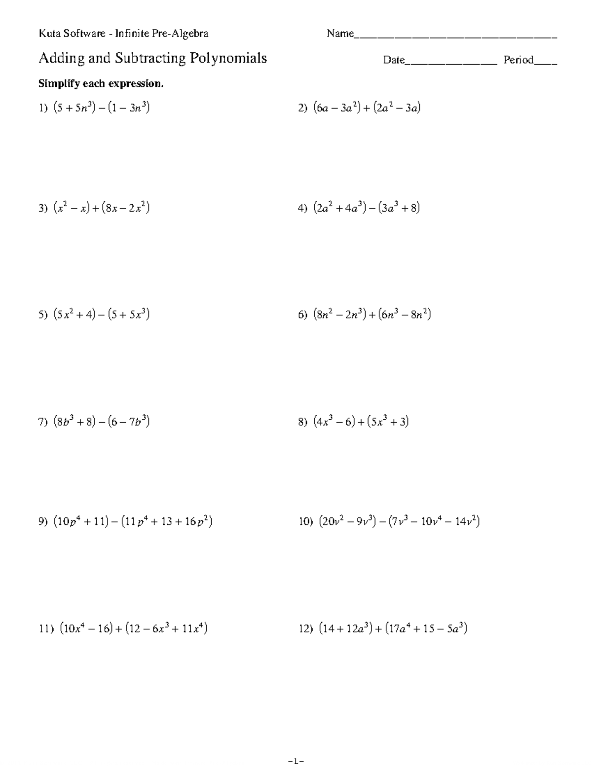 Adding and Subtracting Polynomials - ©W R 2 k 0 x 142 h gK 0 uHtWa 3 ...