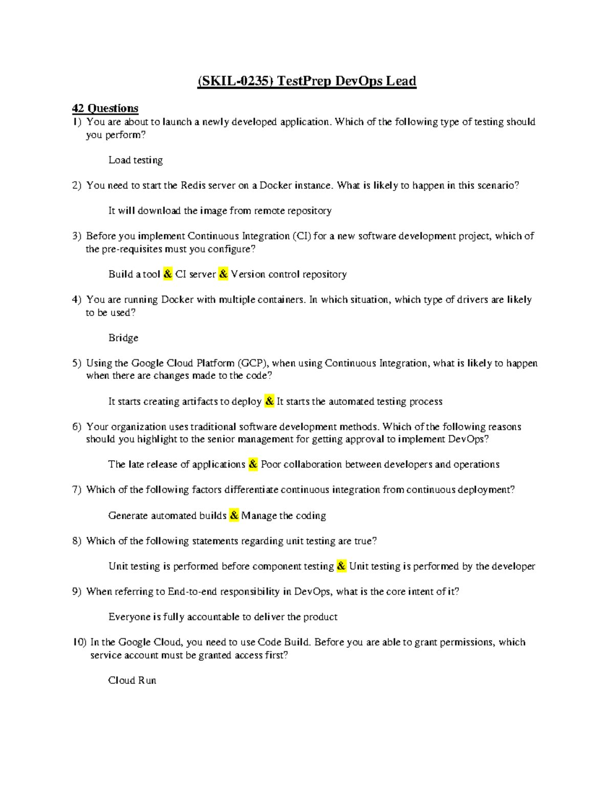 Skillsoft Dev Ops Lead Test Prep (SKIL0235) TestPrep DevOps Lead 42