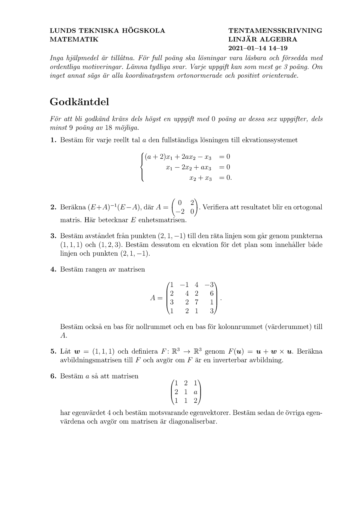 Exam 2021-01-14 - Extenta - LUNDS TEKNISKA H ̈OGSKOLA MATEMATIK ...