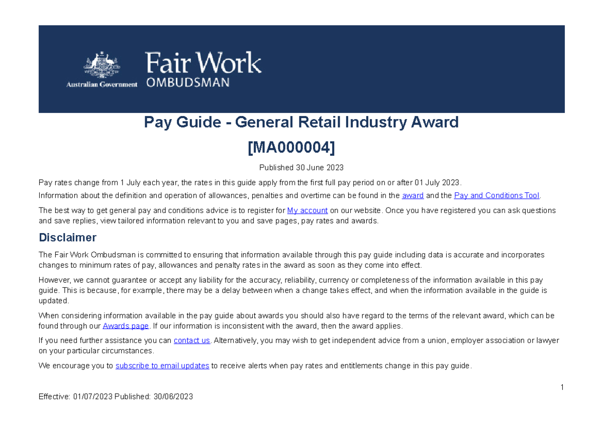 Payguides MA000004 - 1 July 2023 - Pay Guide - General Retail Industry ...