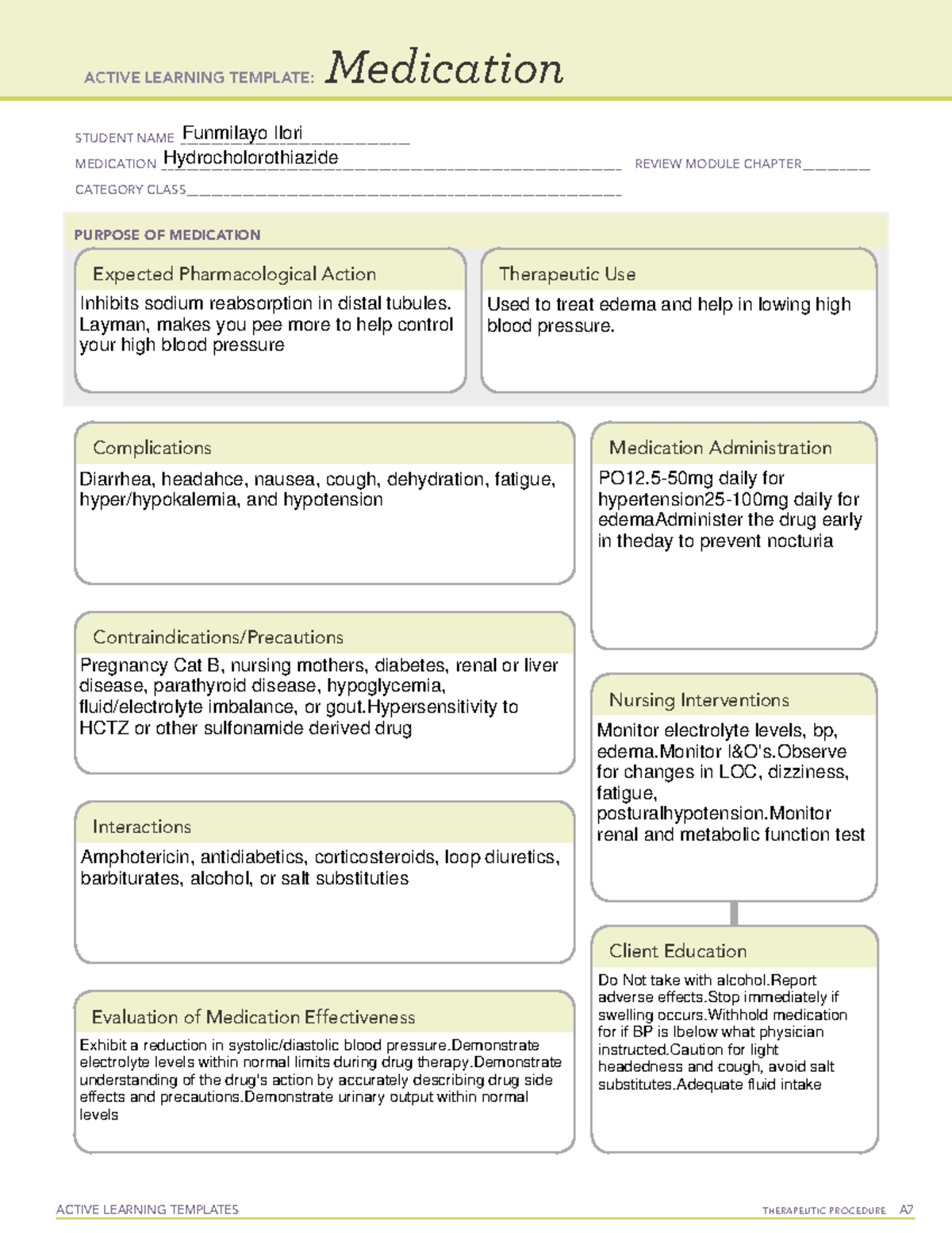 Filori medication template Hydrochlorothiazide 080422 - ACTIVE LEARNING ...