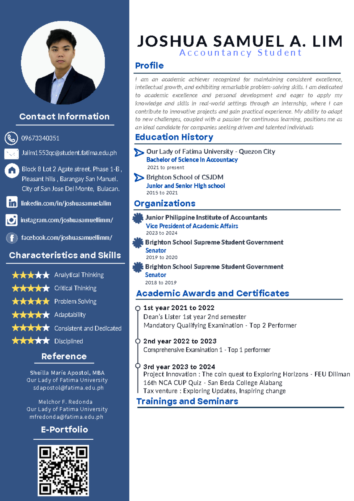 Joshua Samuel LIM Resume Internship - Characteristics and Skills ...