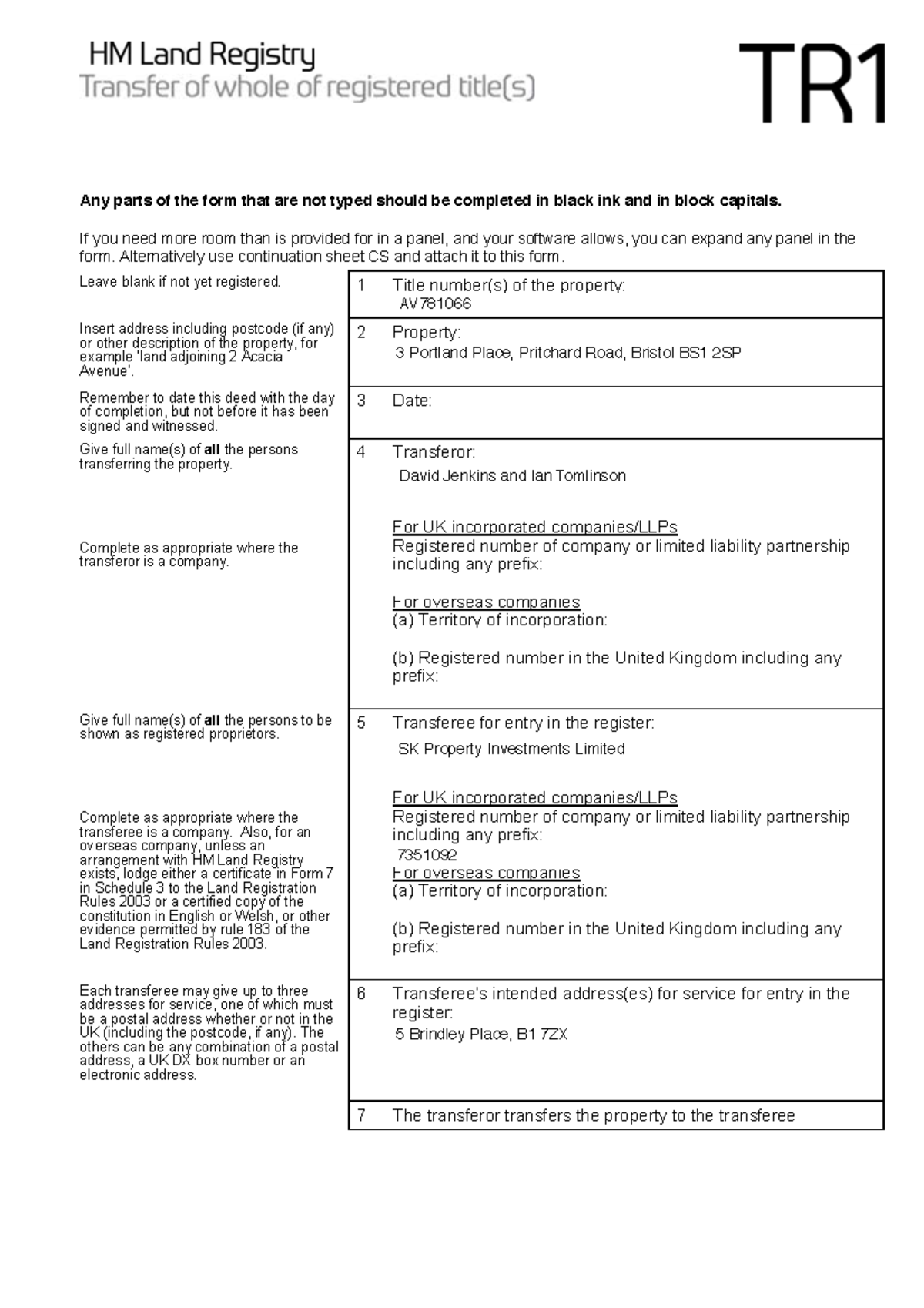 TR1 WS 9 - TR1 - Any parts of the form that are not typed should be ...