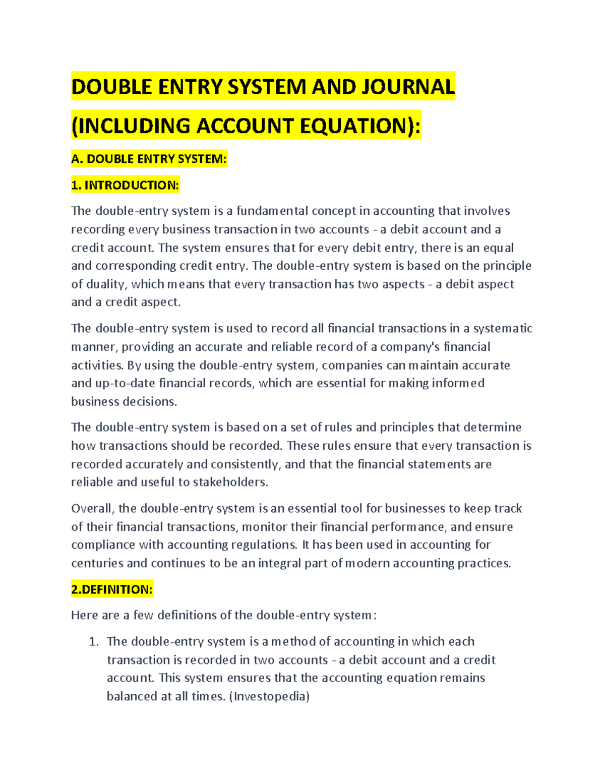 Double Entry System AND Journal ( Including Account Equation) - DOUBLE ...