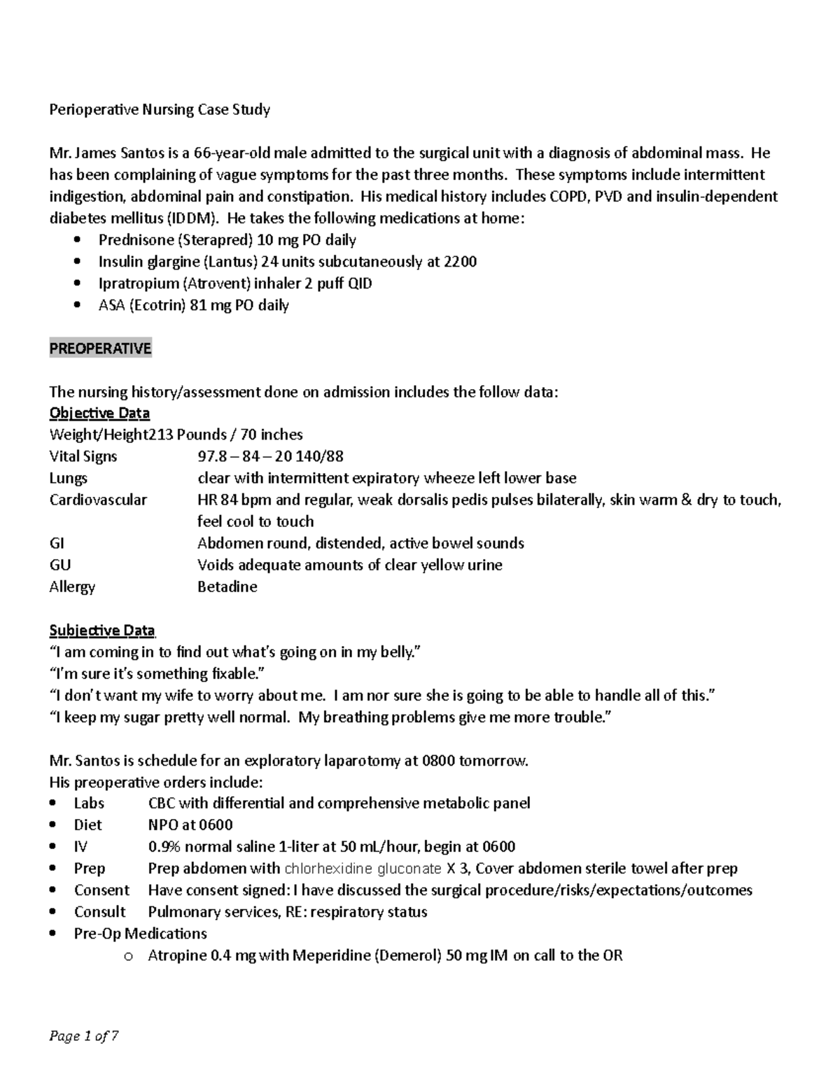 case study perioperative nursing