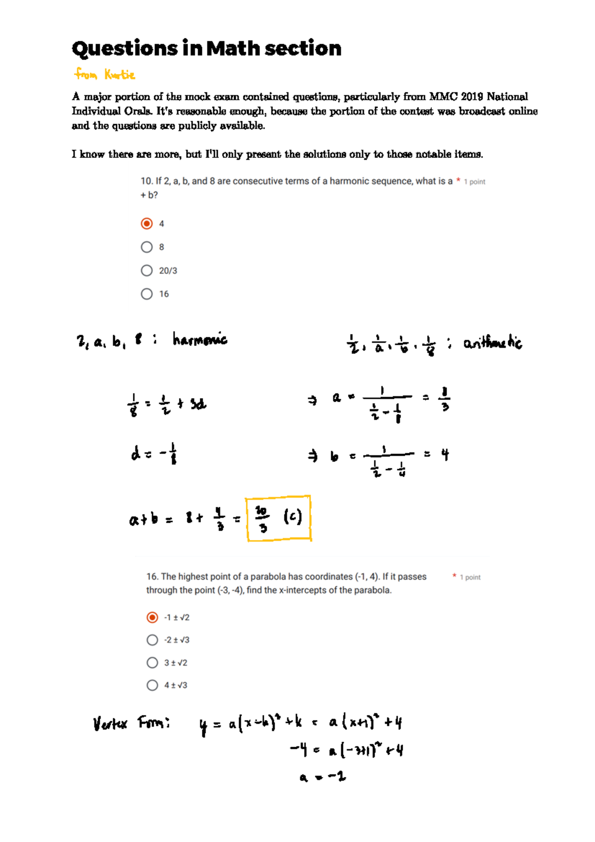Solutions to some questions - Biology - Questions in Math section - Studocu