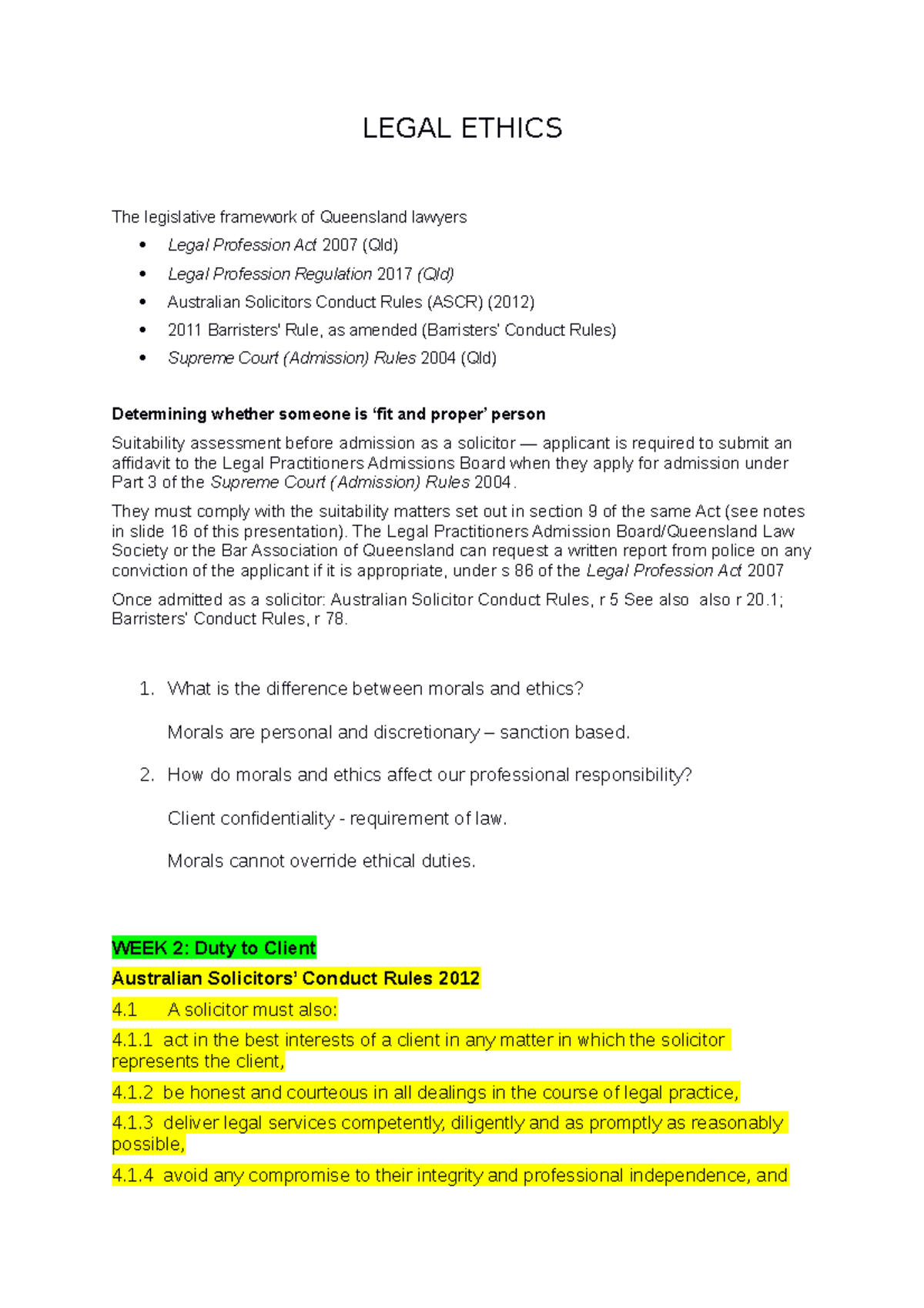 Legal Ethics Notes LEGAL ETHICS The legislative framework of