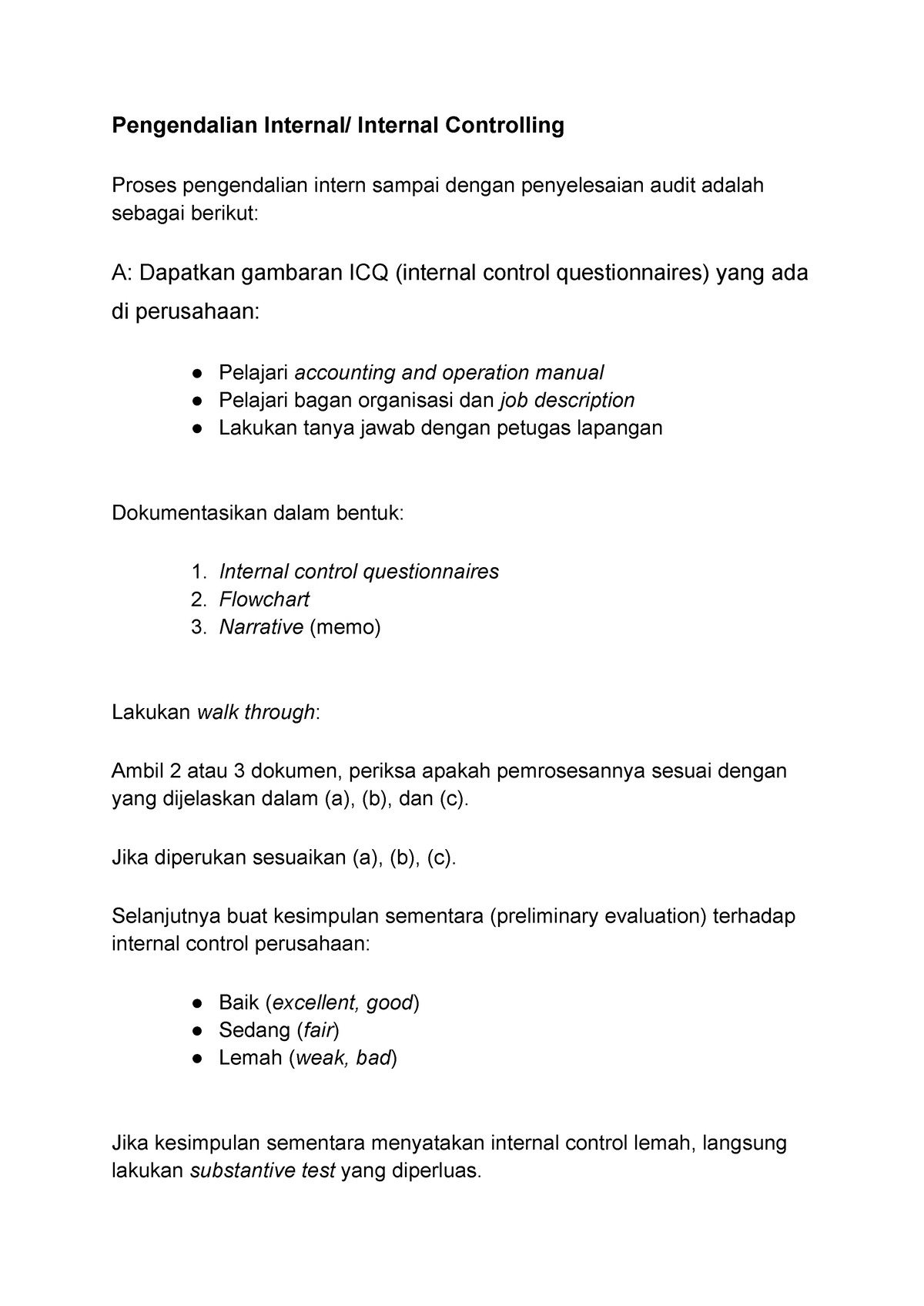 Pengendalian Internal Internal Controlling - Jika Diperukan Sesuaikan ...