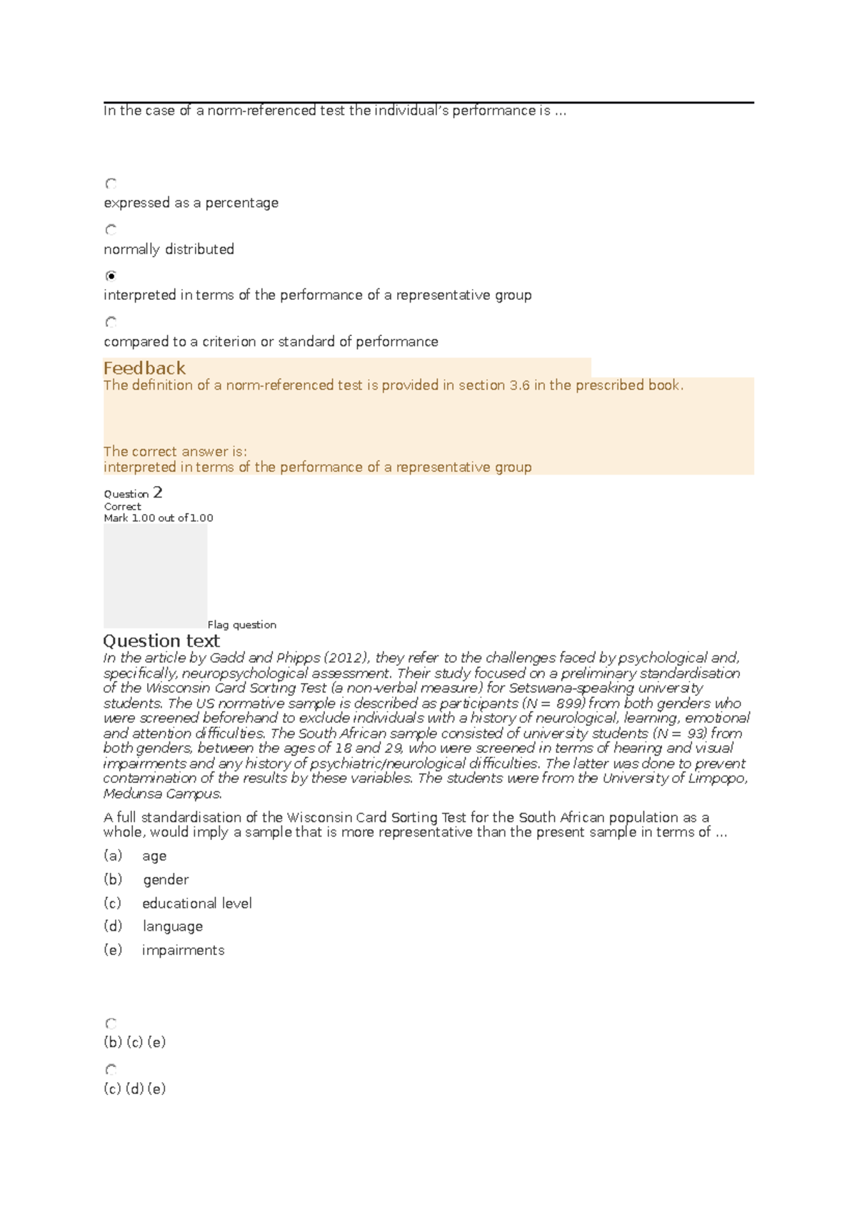 Pyc 4807 mcq assignment 1 - In the case of a norm-referenced test the ...