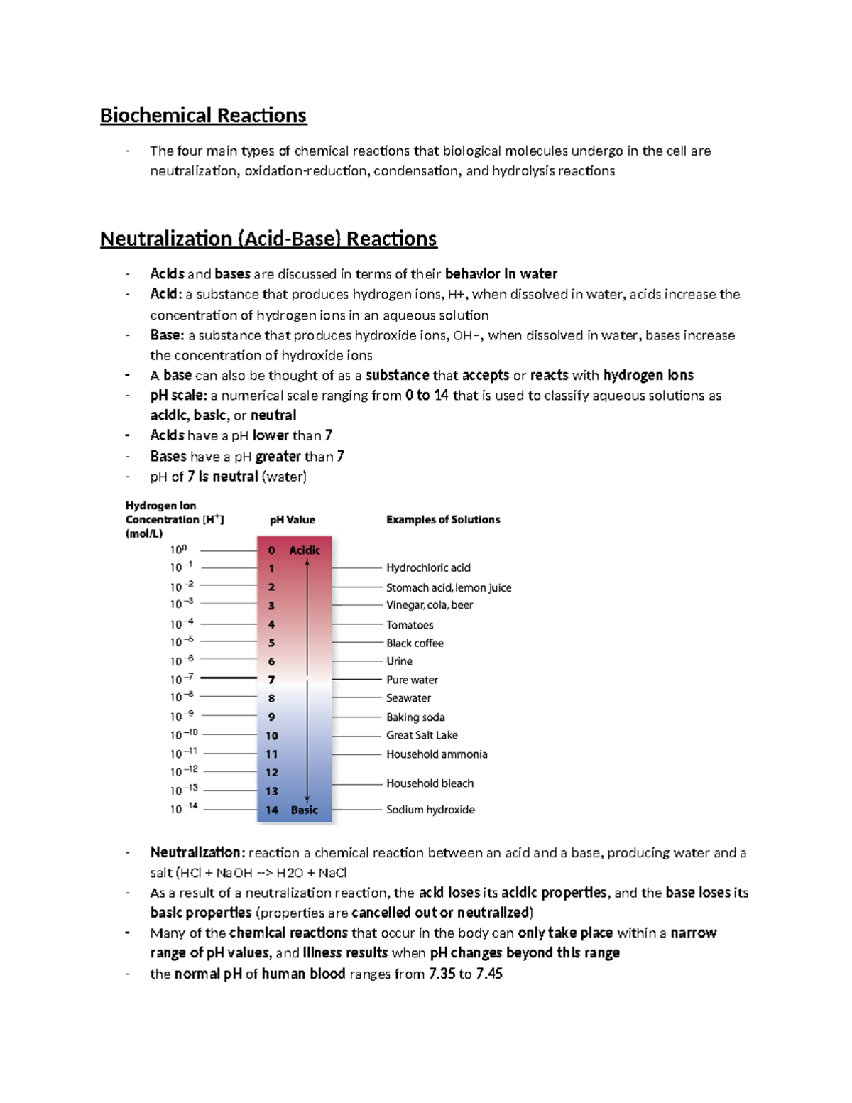 Unit 1.3 Oct 4 Uni Review Material Biochemical Reactions The four