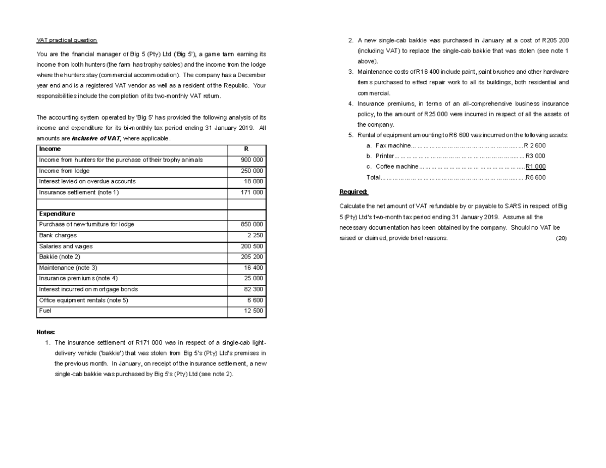 VAT practical question - The company has a Decemberyear end and is a ...