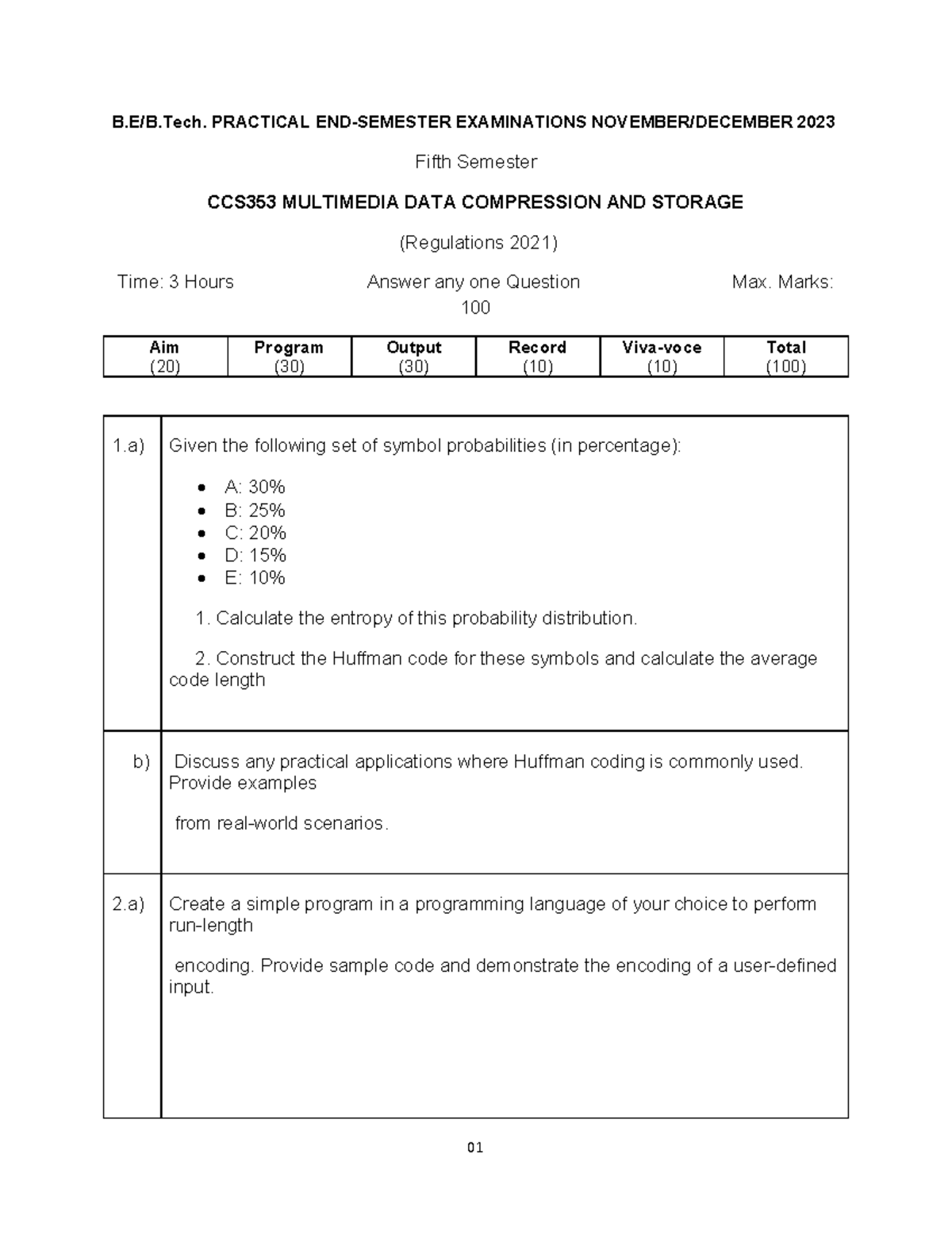 CCS353 SET1 - 01 B.E/B. PRACTICAL END-SEMESTER EXAMINATIONS NOVEMBER ...