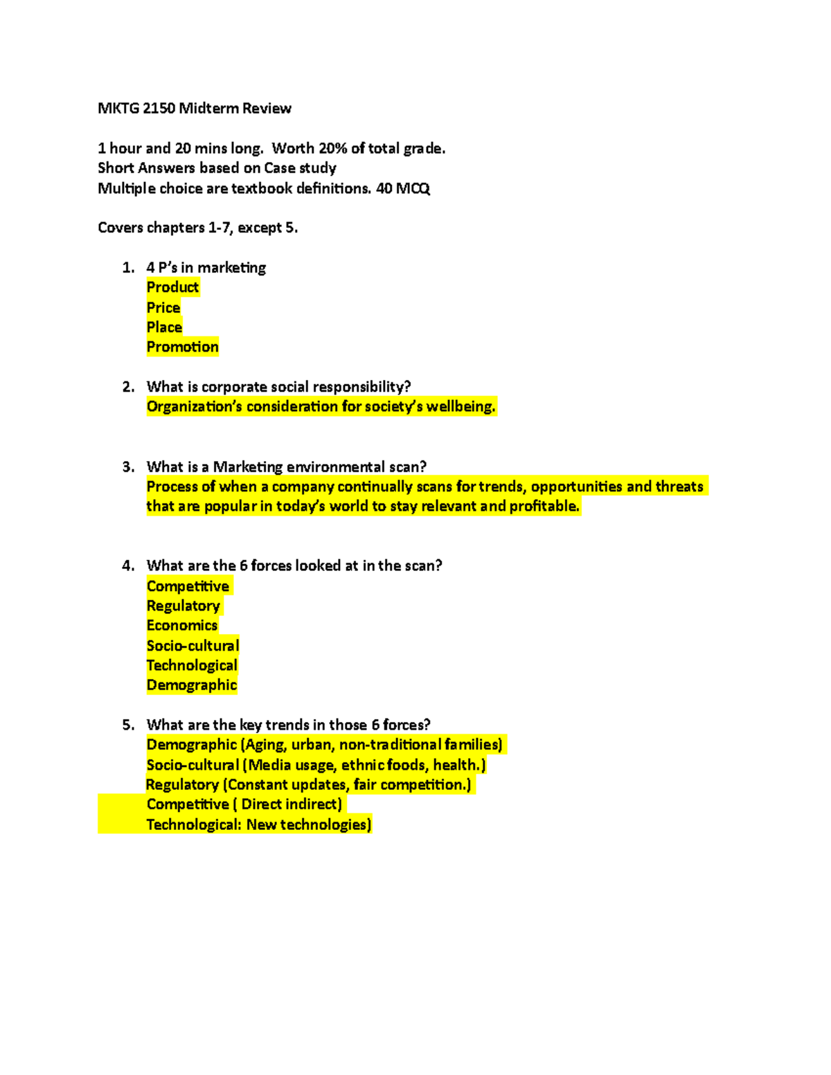 Midterm Review 2 May 2017, Questions And Answers - MKTG 2150 Midterm ...