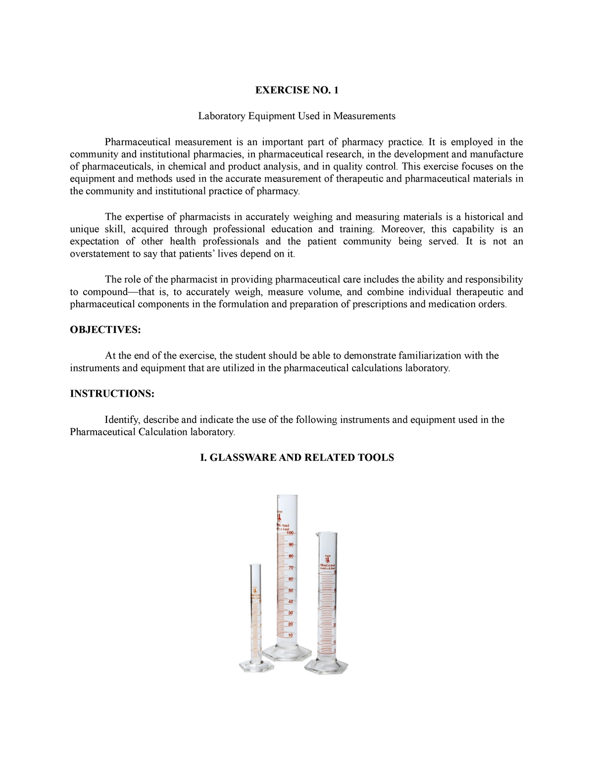 Laboratory Equipment Used in Measurements - EXERCISE NO. 1 Laboratory ...