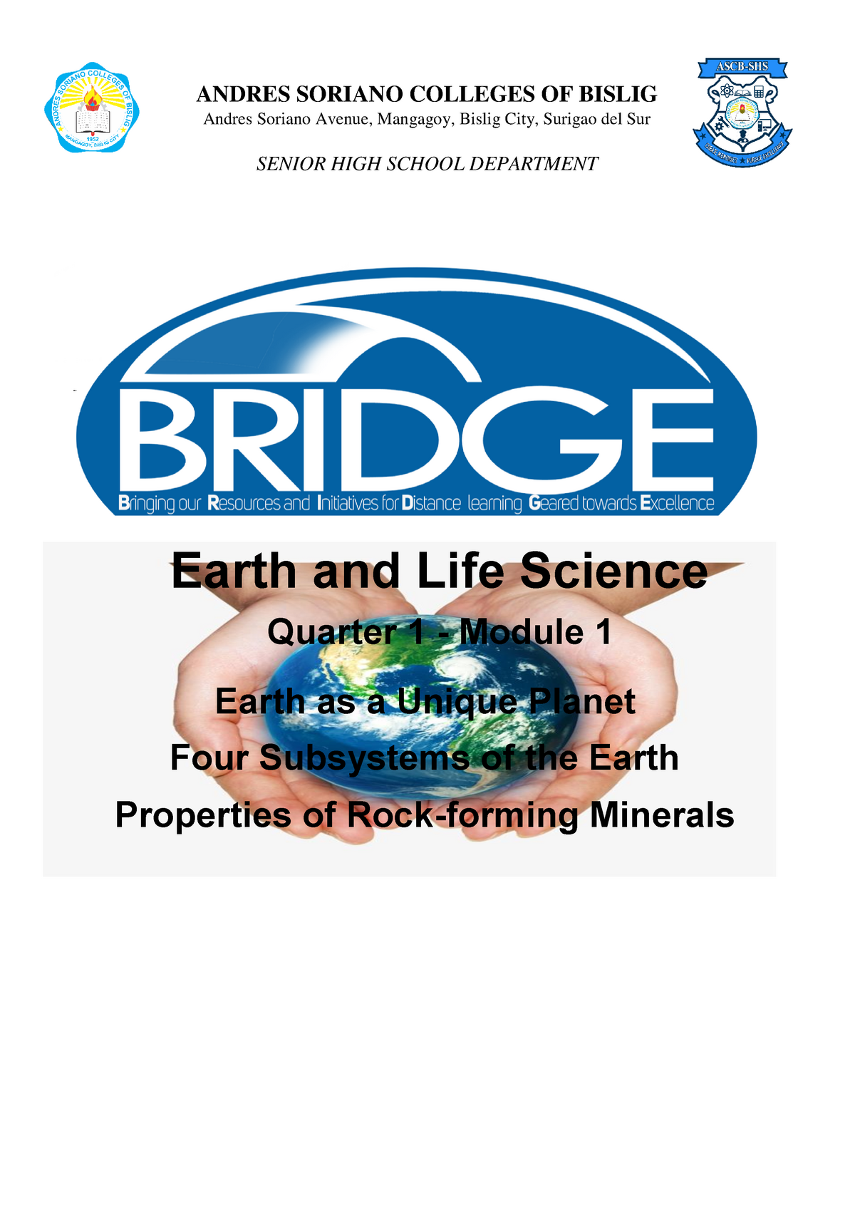 Earth AND LIFE Module 1 Edited - NOT Earth And Life Science Quarter 1 ...