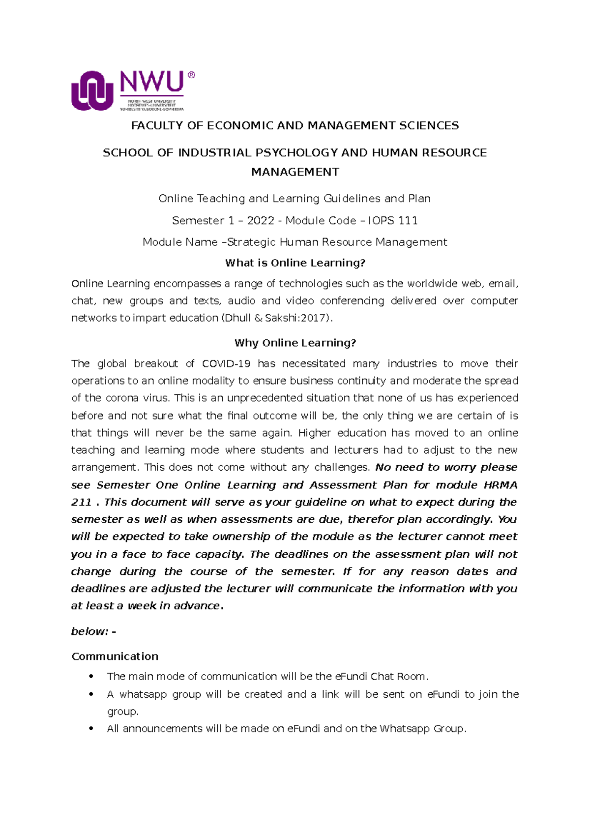 IOPS 111 2022 Efundi 2022 nwu mfk - FACULTY OF ECONOMIC AND MANAGEMENT ...