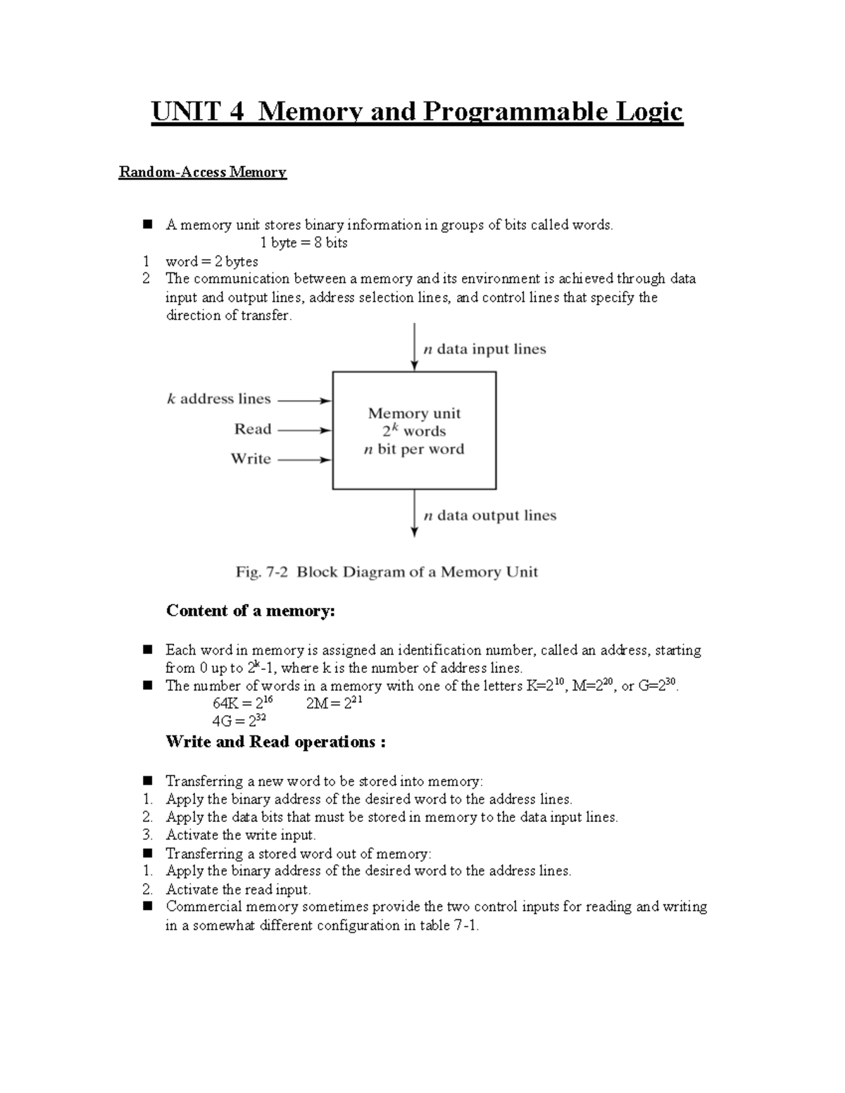 Unit4 - Summary embedded systems - UNIT 4 Memory and Programmable Logic ...