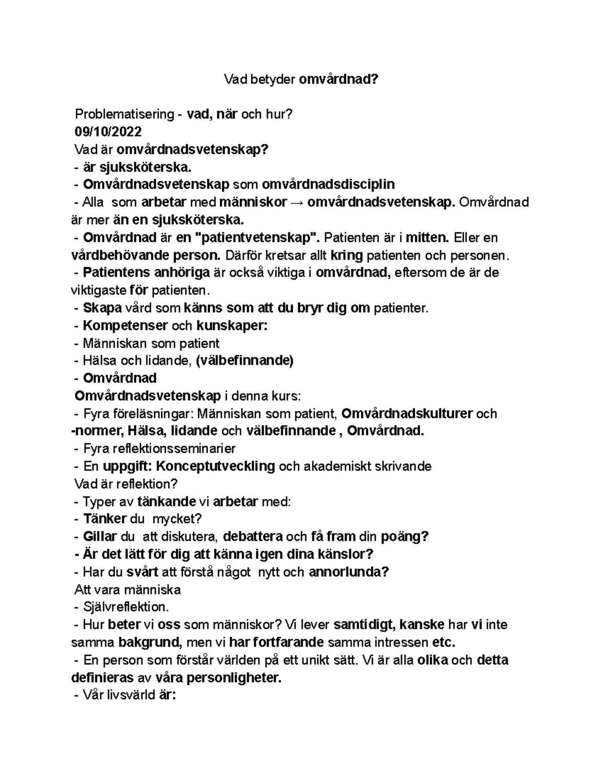 Vad betyder omvårdnad Vad betyder omvårdnad? Problematisering vad