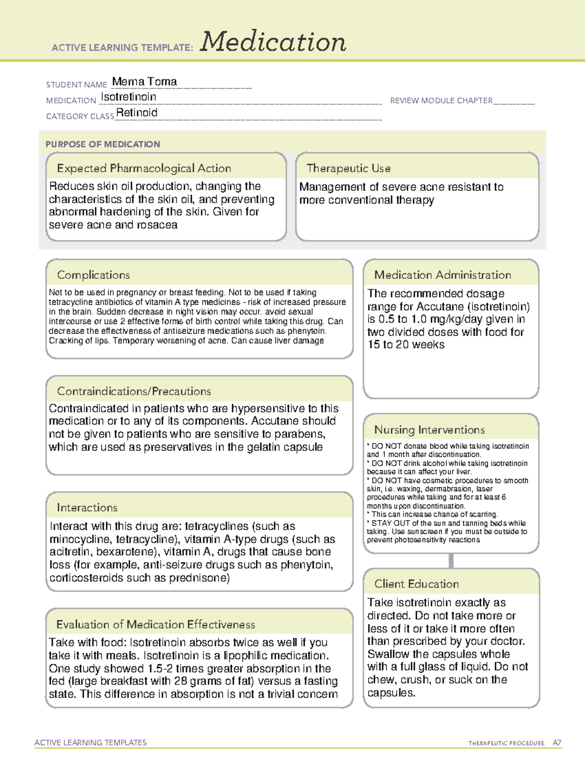 Isotretinoin med temp ACTIVE LEARNING TEMPLATES THERAPEUTIC