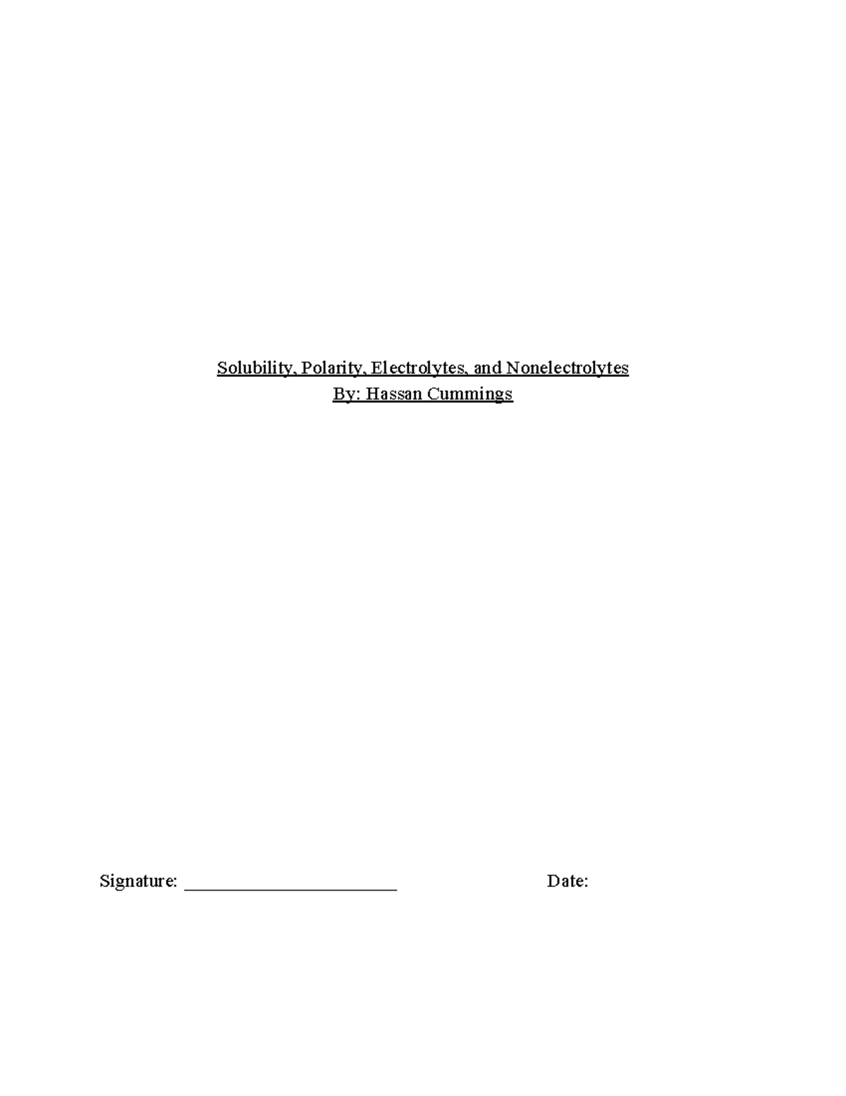 Lab Report Lab Solubility, Polarity, Electrolytes, and