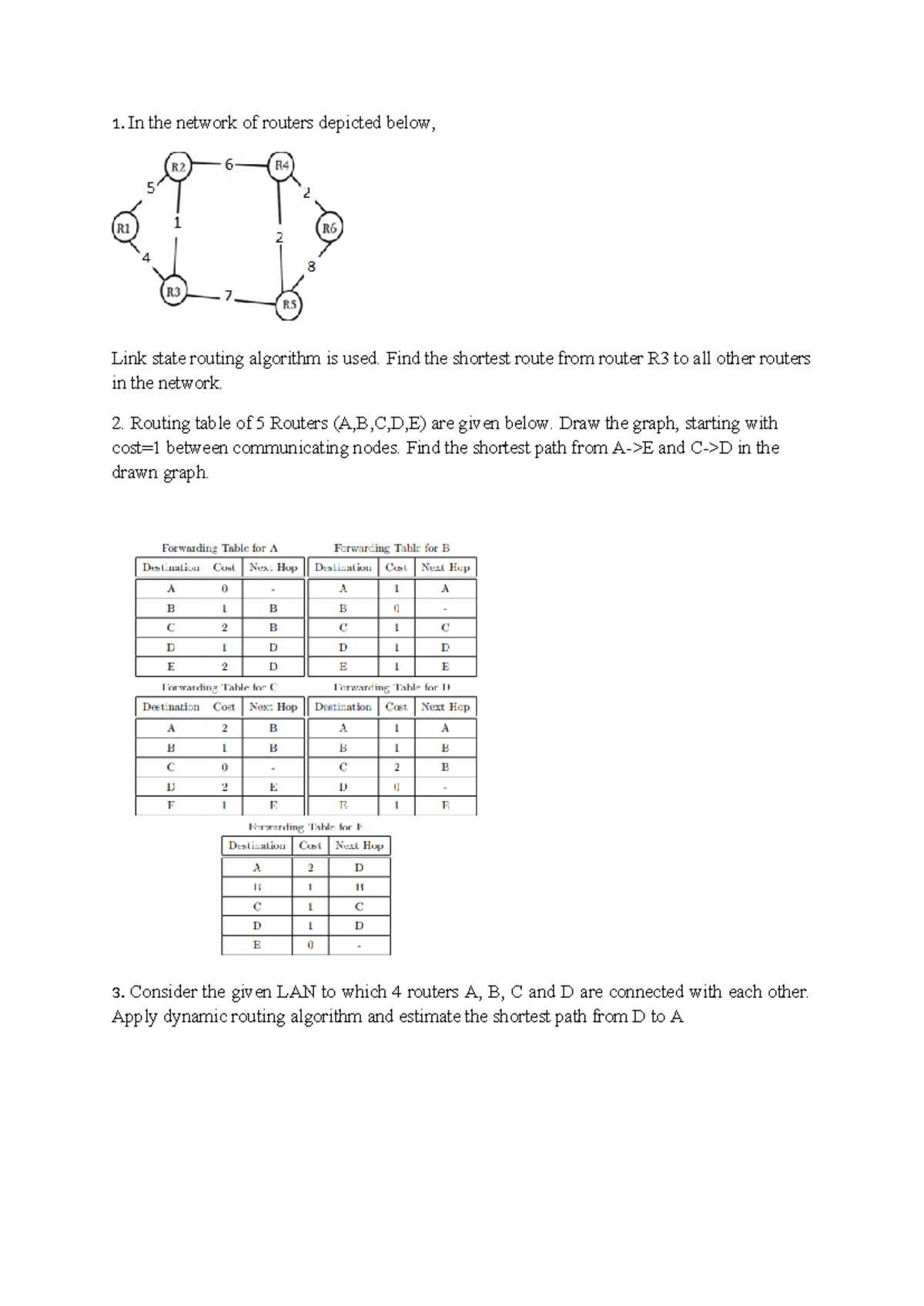 Routing problemssadf - 1. In the network of routers depicted below ...