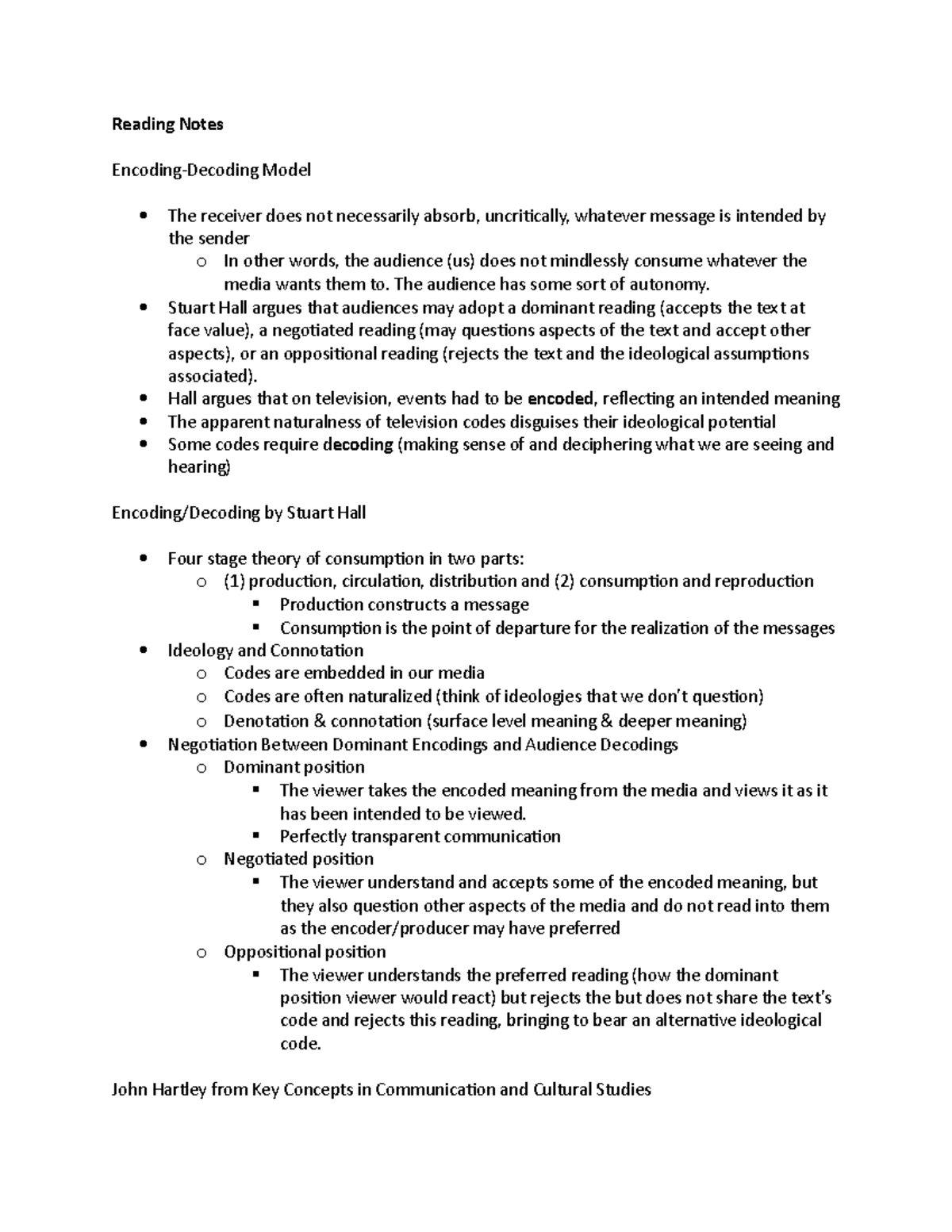Comm skills Week 11 Notes - Reading Notes Encoding-Decoding Model The ...
