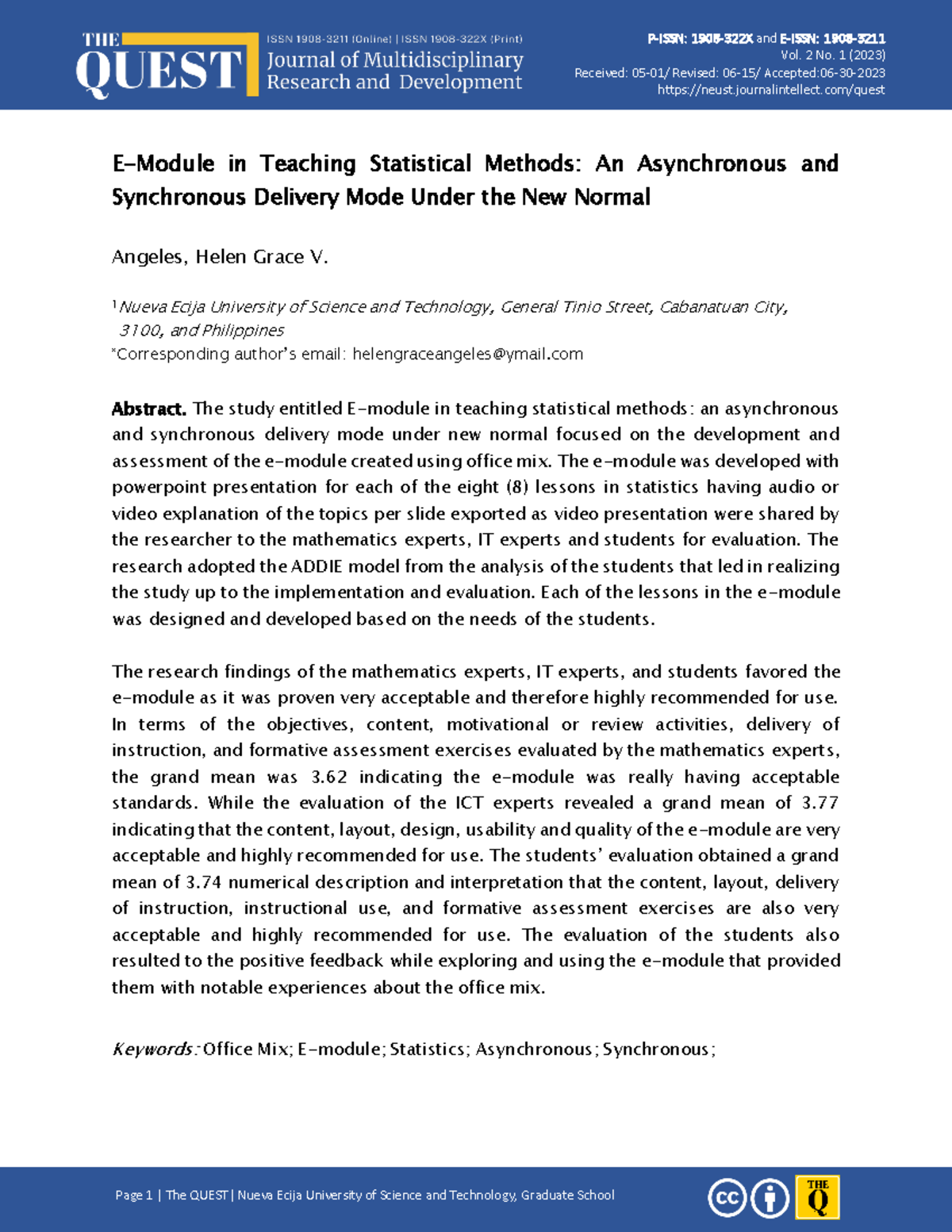 E-Module in Teaching Statistical Methods An Asynch - Vol. 2 No. 1 ...