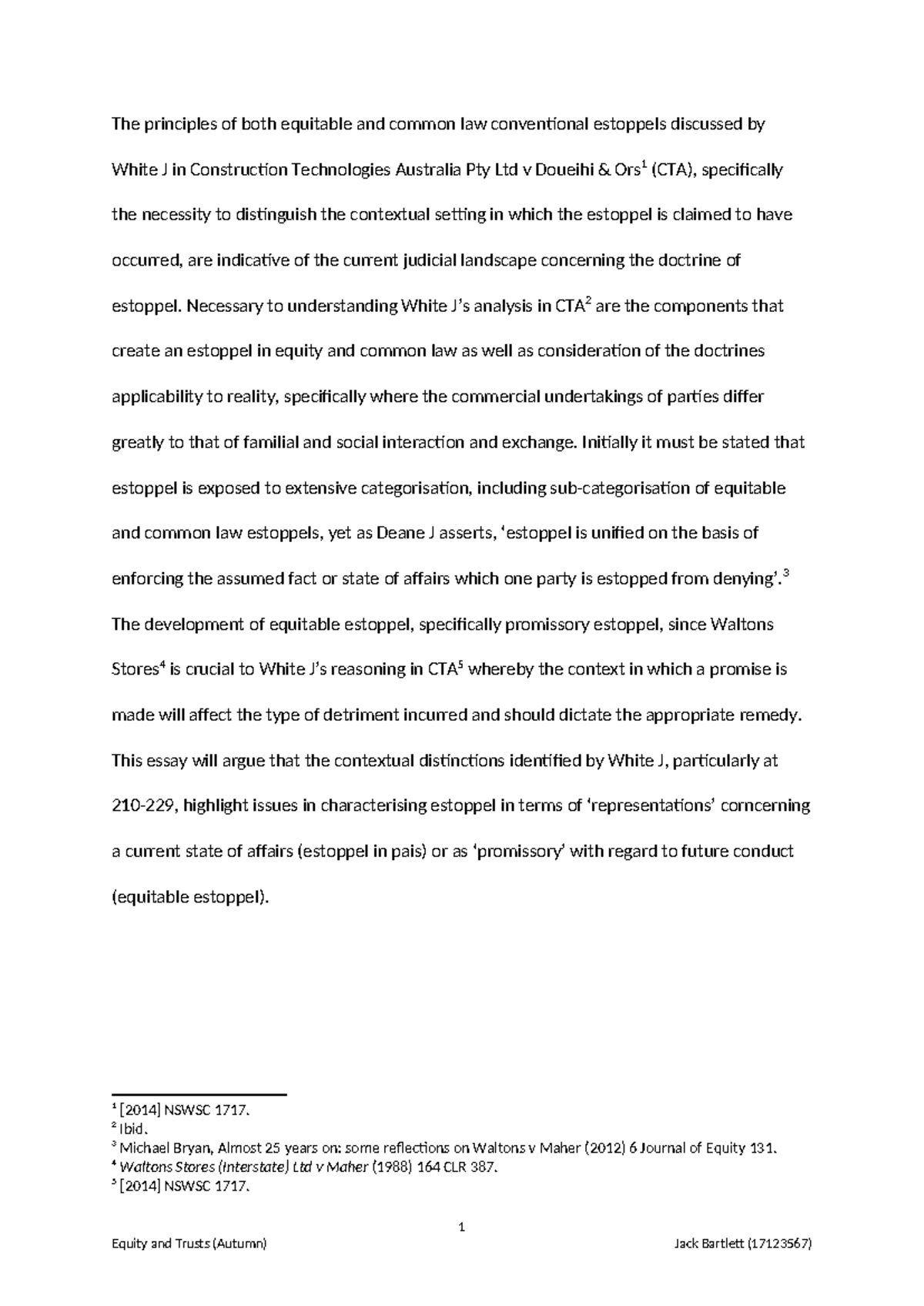 Estoppel Essay - The principles of both equitable and common law ...