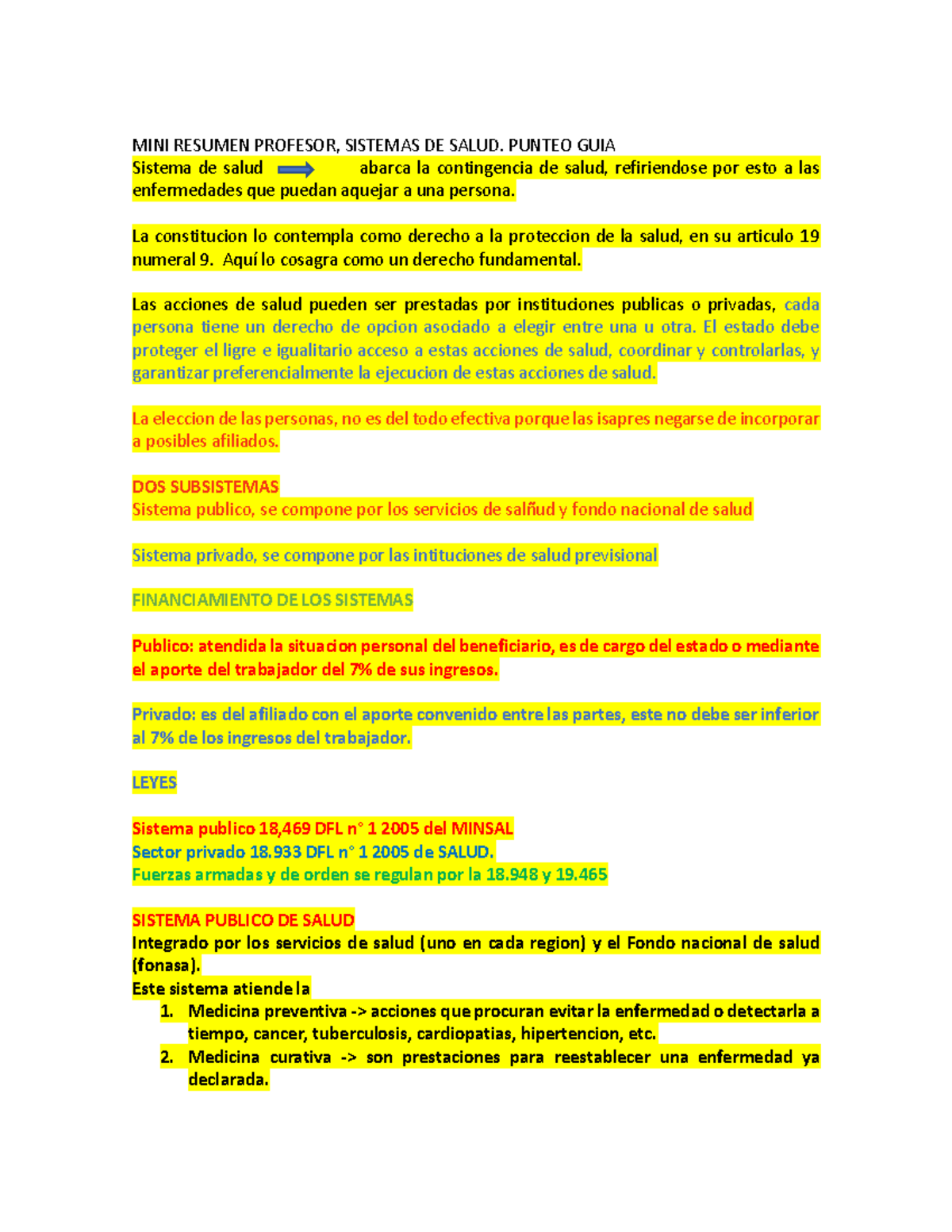 MINI Resumen Profesor - MINI RESUMEN PROFESOR, SISTEMAS DE SALUD ...