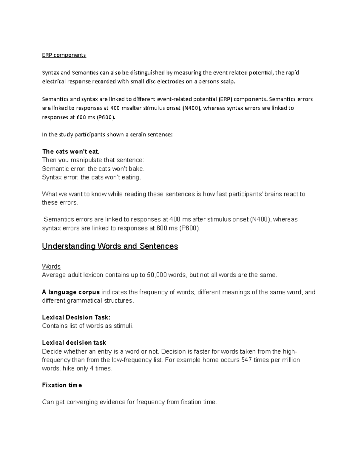 Cognitive Psych - Notes for second half of TRI 2. - ERP components ...