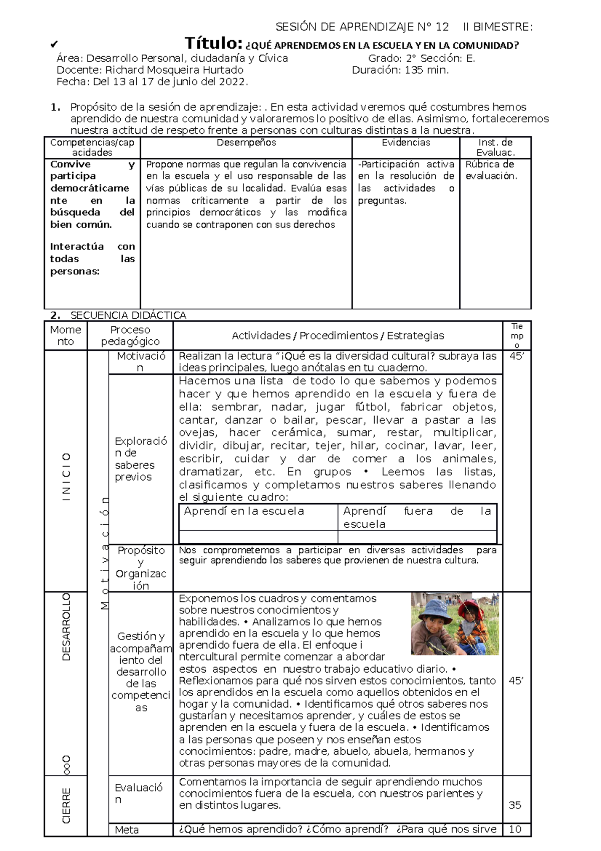 DPCC- Sesión 12- 2DO - Fichas De Trabajo - SESIÓN DE APRENDIZAJE N° 12 ...