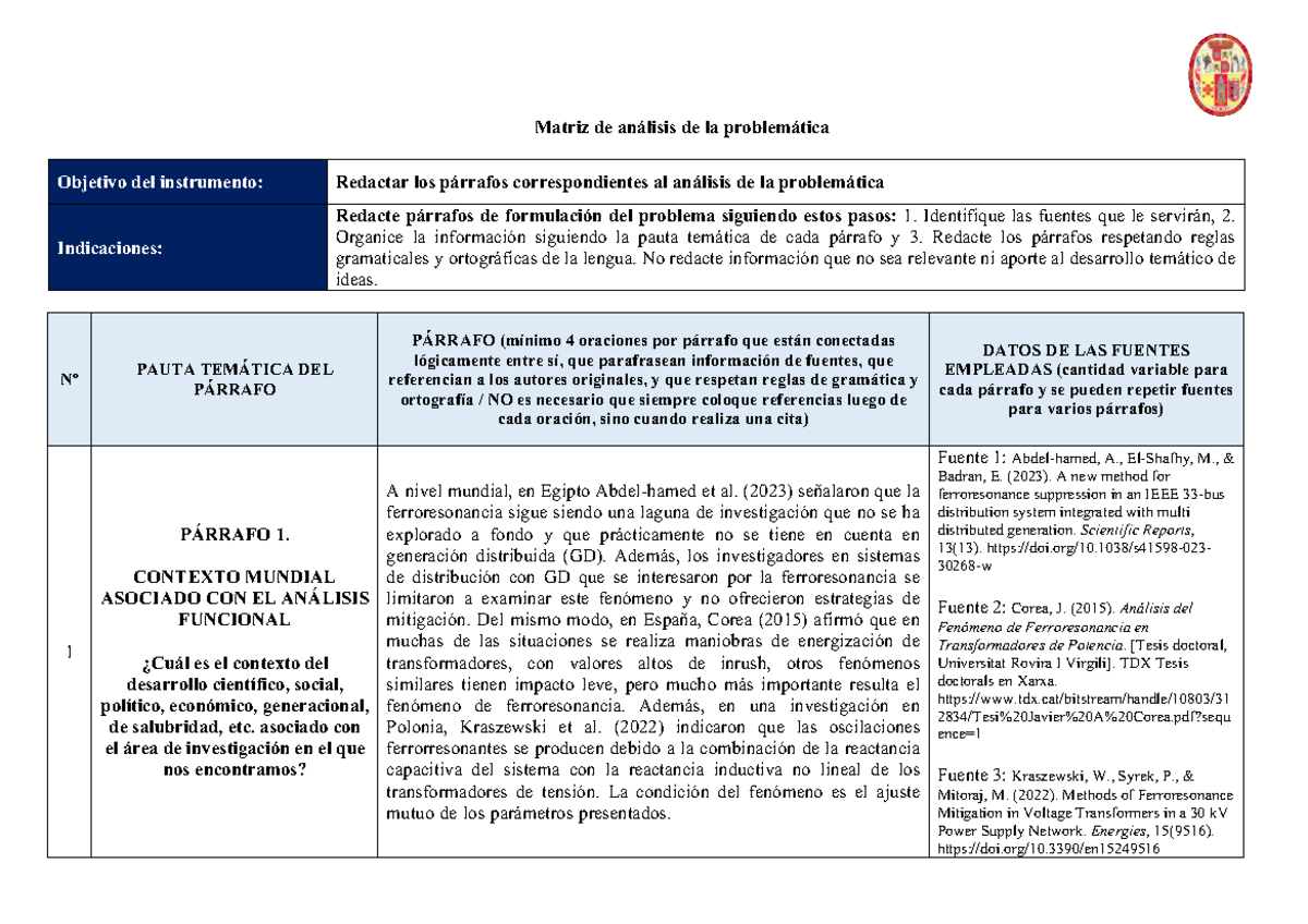 1. Matriz de análisis de la problemática - Matriz de análisis de la ...