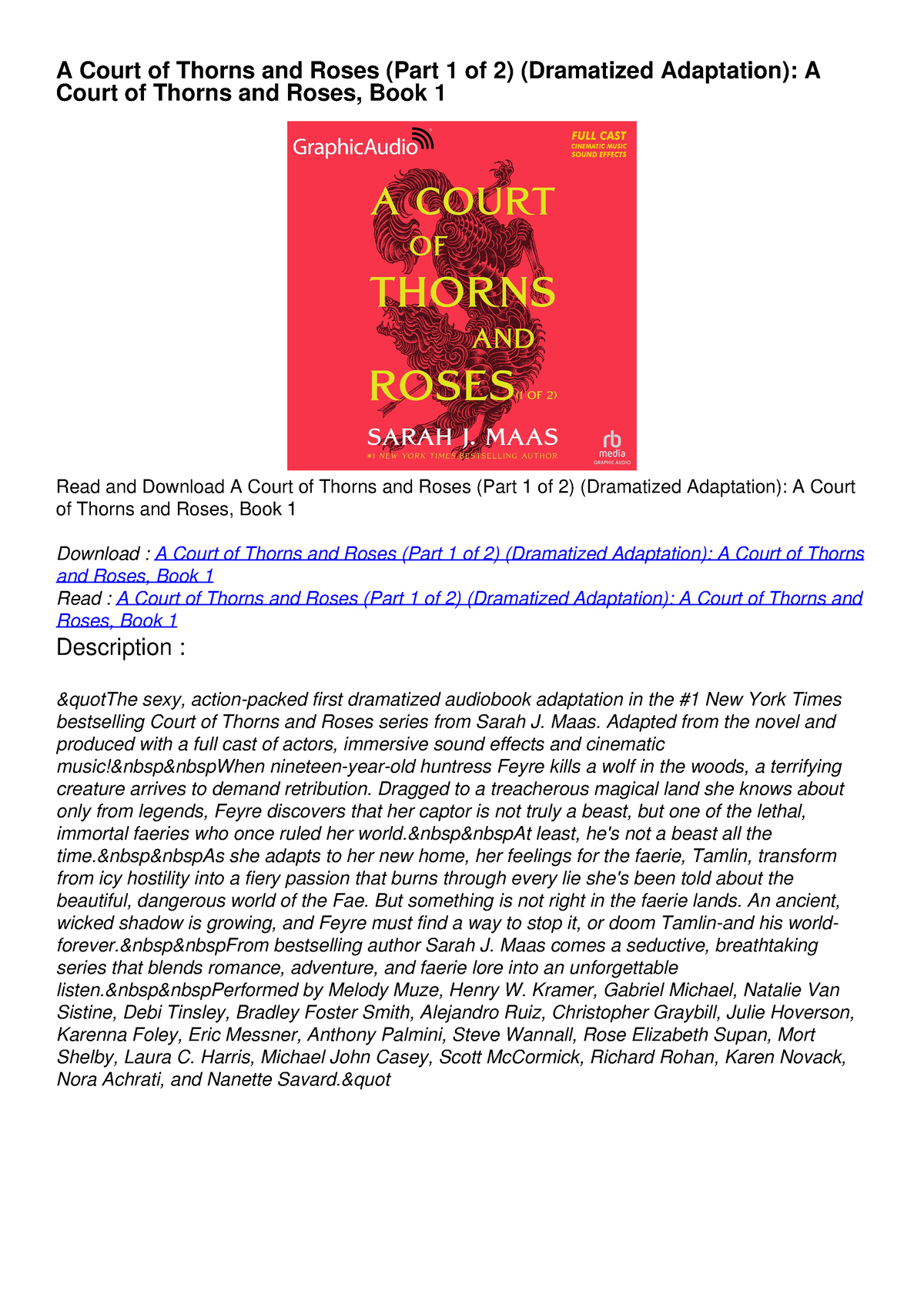 DOWNLOAD/PDF A Court of Thorns and Roses (Part 1 of 2) (Dramatized