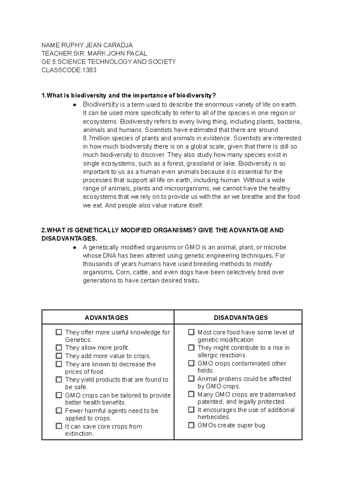 Science None NAMERUPHY JEAN CARADJA TEACHERSIR. MARK JOHN PACAL