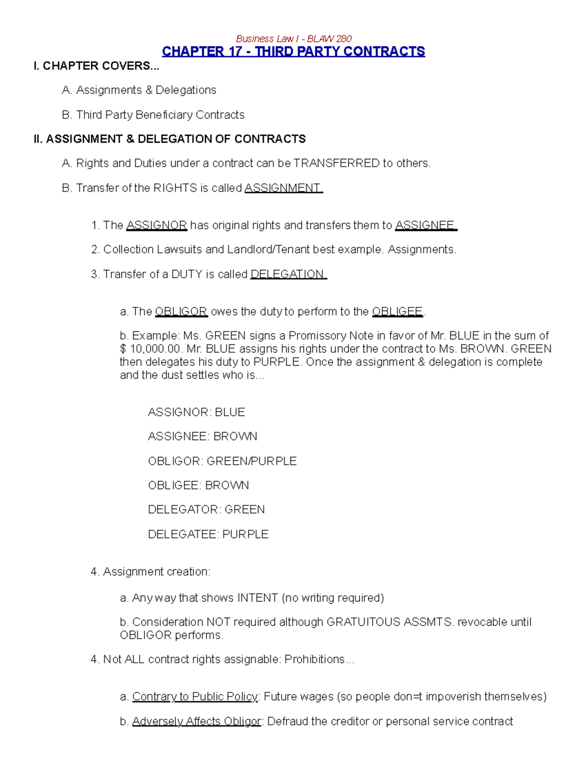 Third Party Contracts - BLAW Lecture Notes - Business Law I - BLAW 280 ...