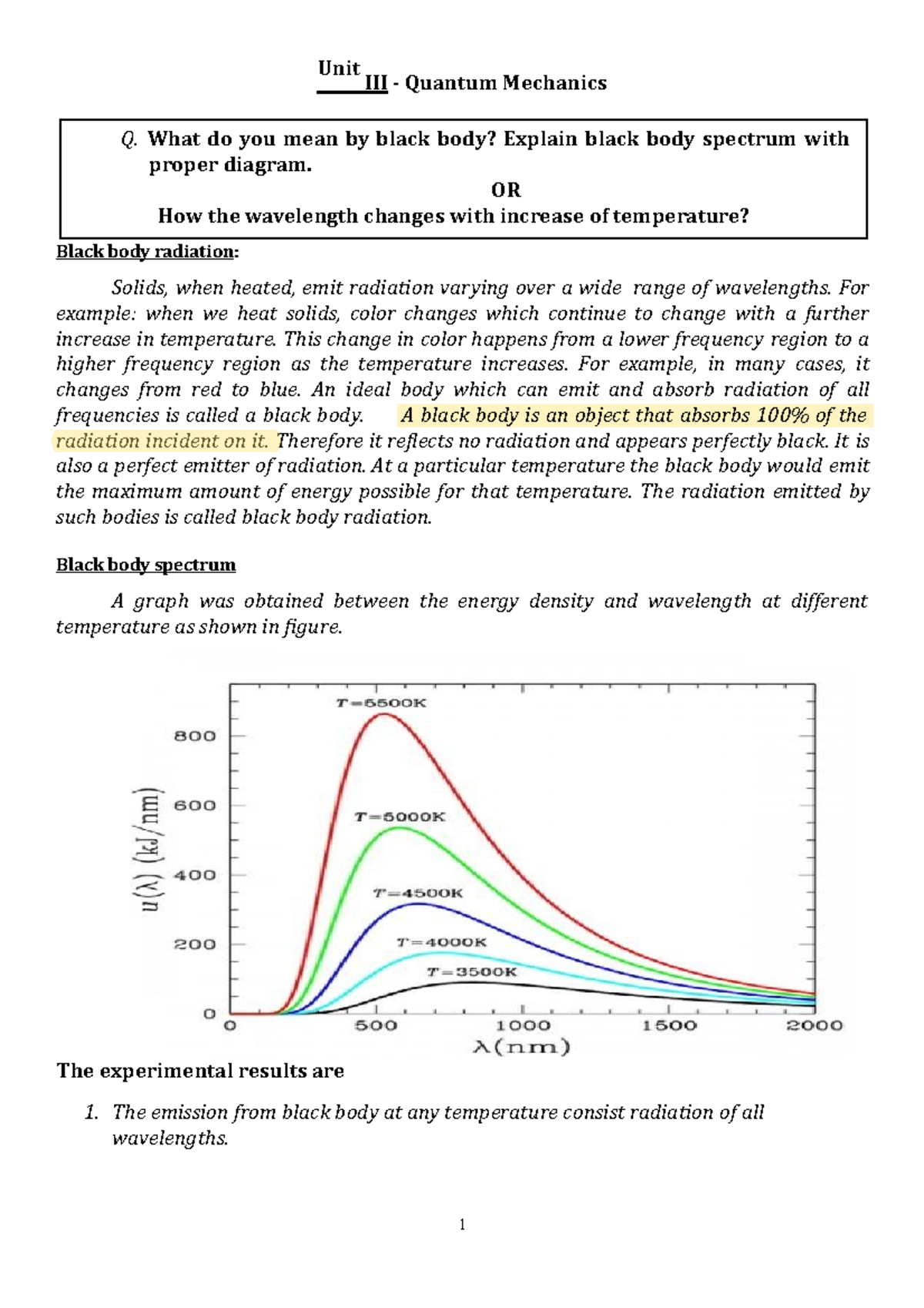 Module 2 Applied Physic Unit III Quantum Mechanics Black body