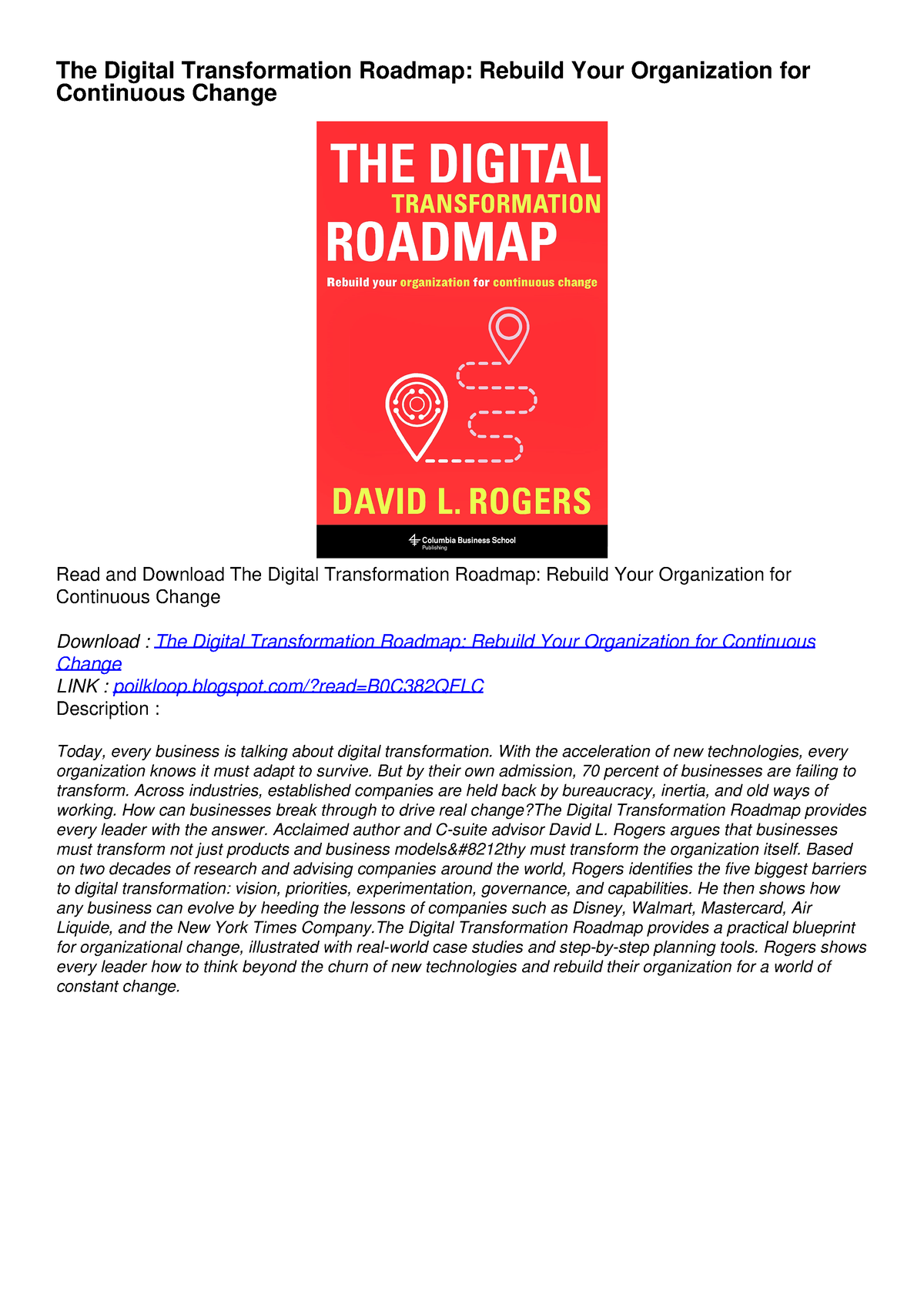 [PDF] DOWNLOAD EBOOK The Digital Transformation Roadmap: Rebuild Your ...